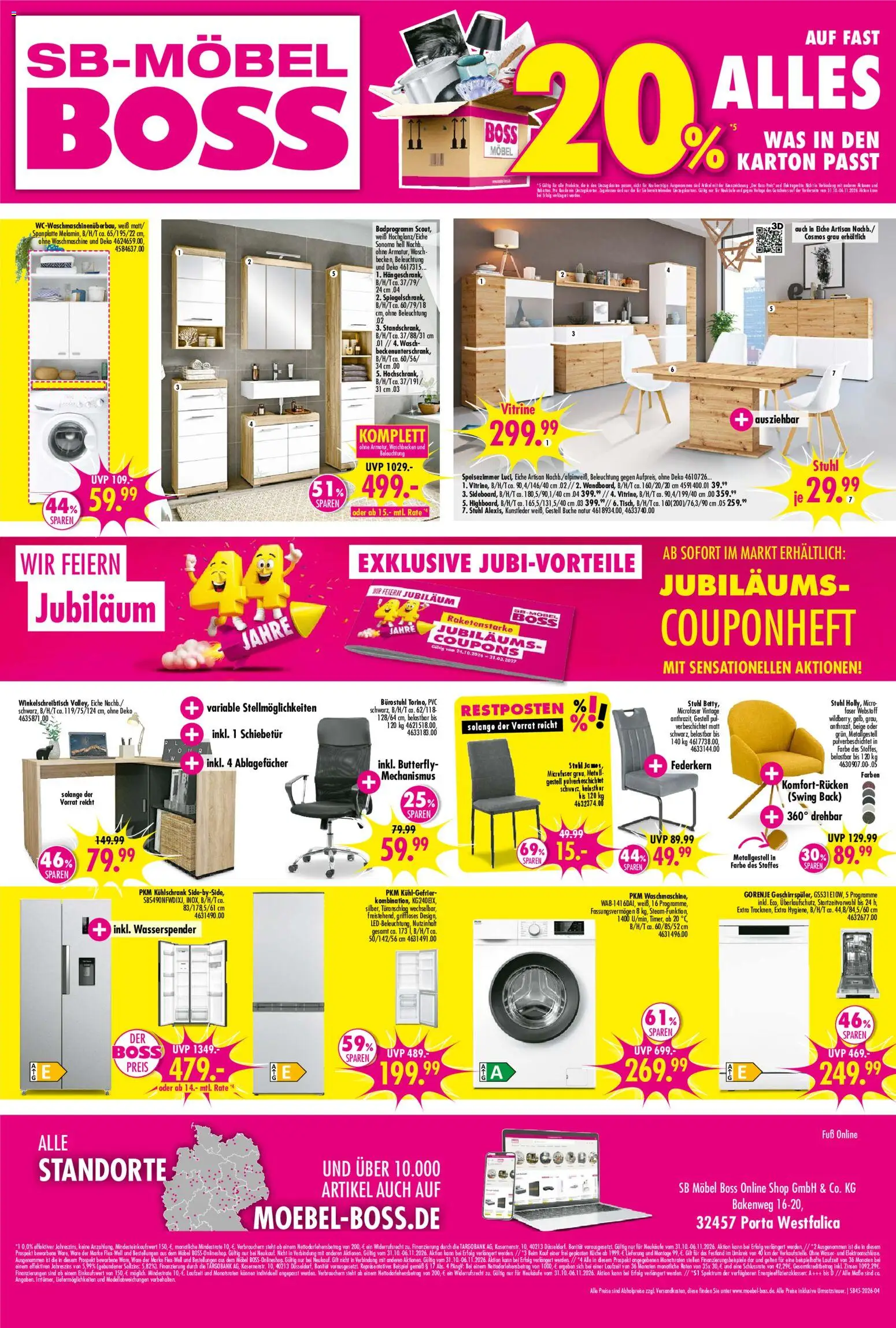 SB Möbel Boss Prospekt – gültig ab 31.10.2026 | Seite: 4 | Produkte: Vitrine, Stuhl, Kühlschrank, Waschmaschine