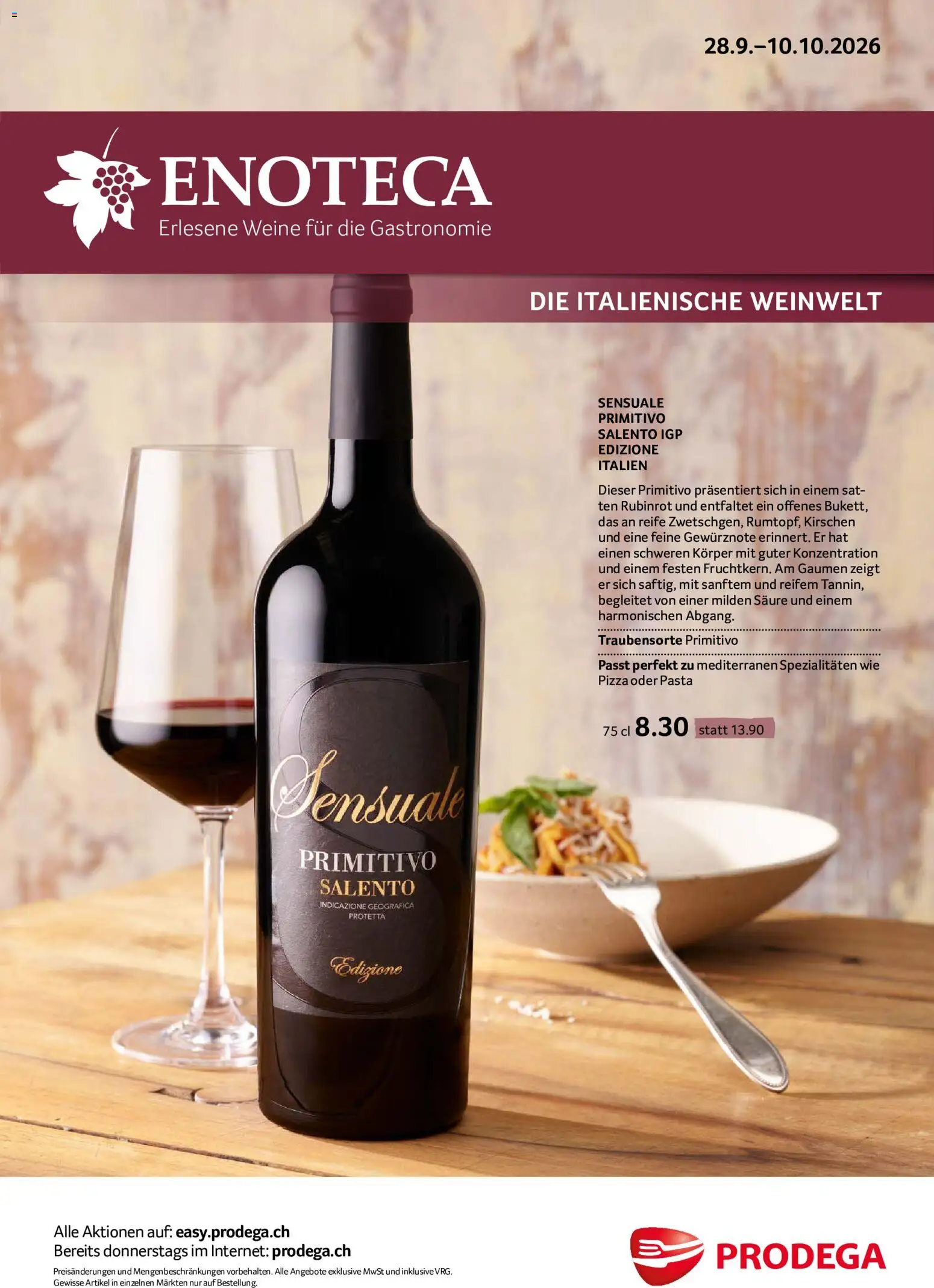 Prodega aktionen Enoteca – gültig ab 28.09.2026 | Seite: 1 | Produkte: Kirschen, Pizza, Pasta, Spezialitäten