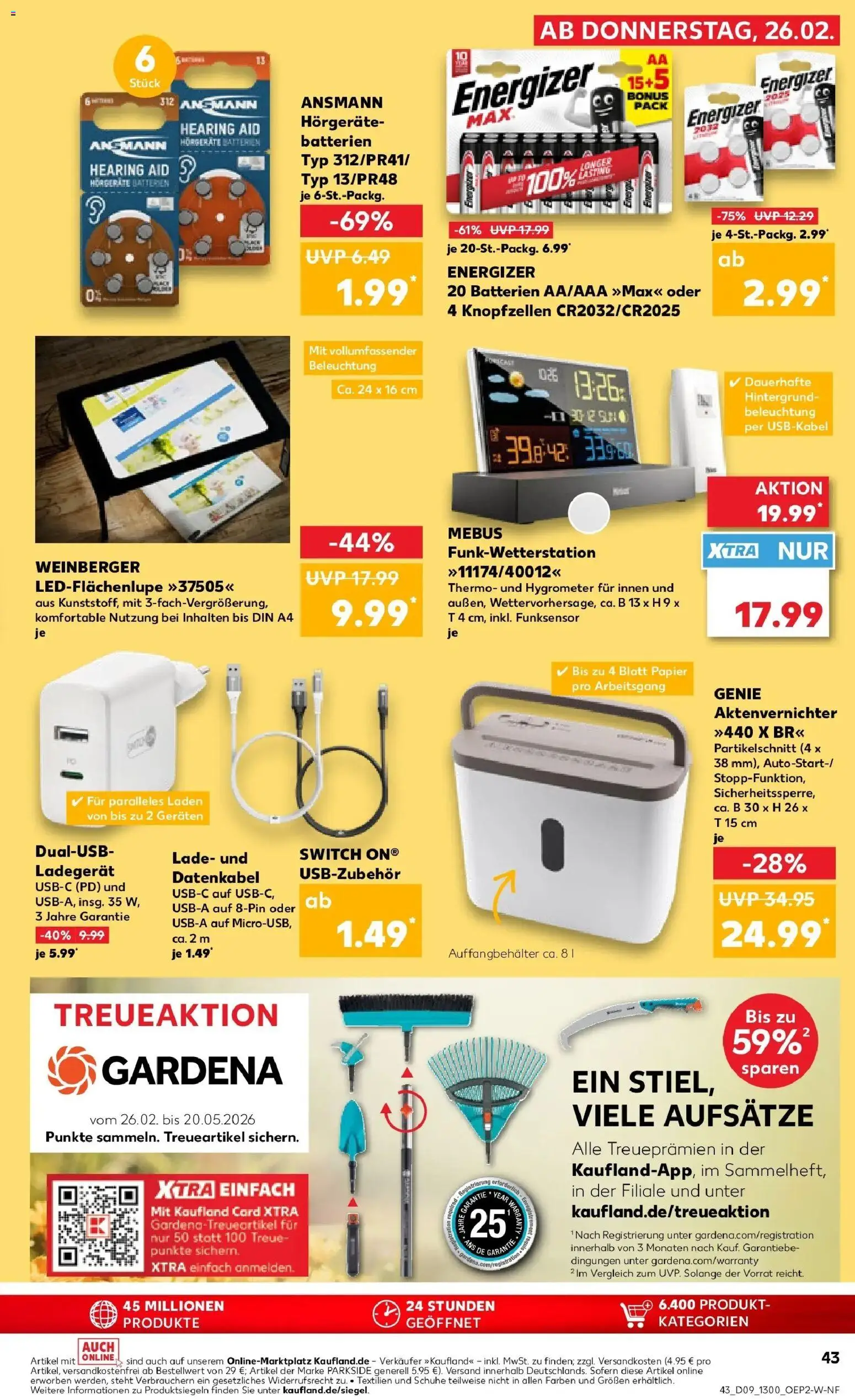 Kaufland prospekt Emmerich Am Rhein	 – gültig ab 26.02.2026 | Seite: 43 | Produkte: USB, Aktenvernichter, Batterien, Ladegerät
