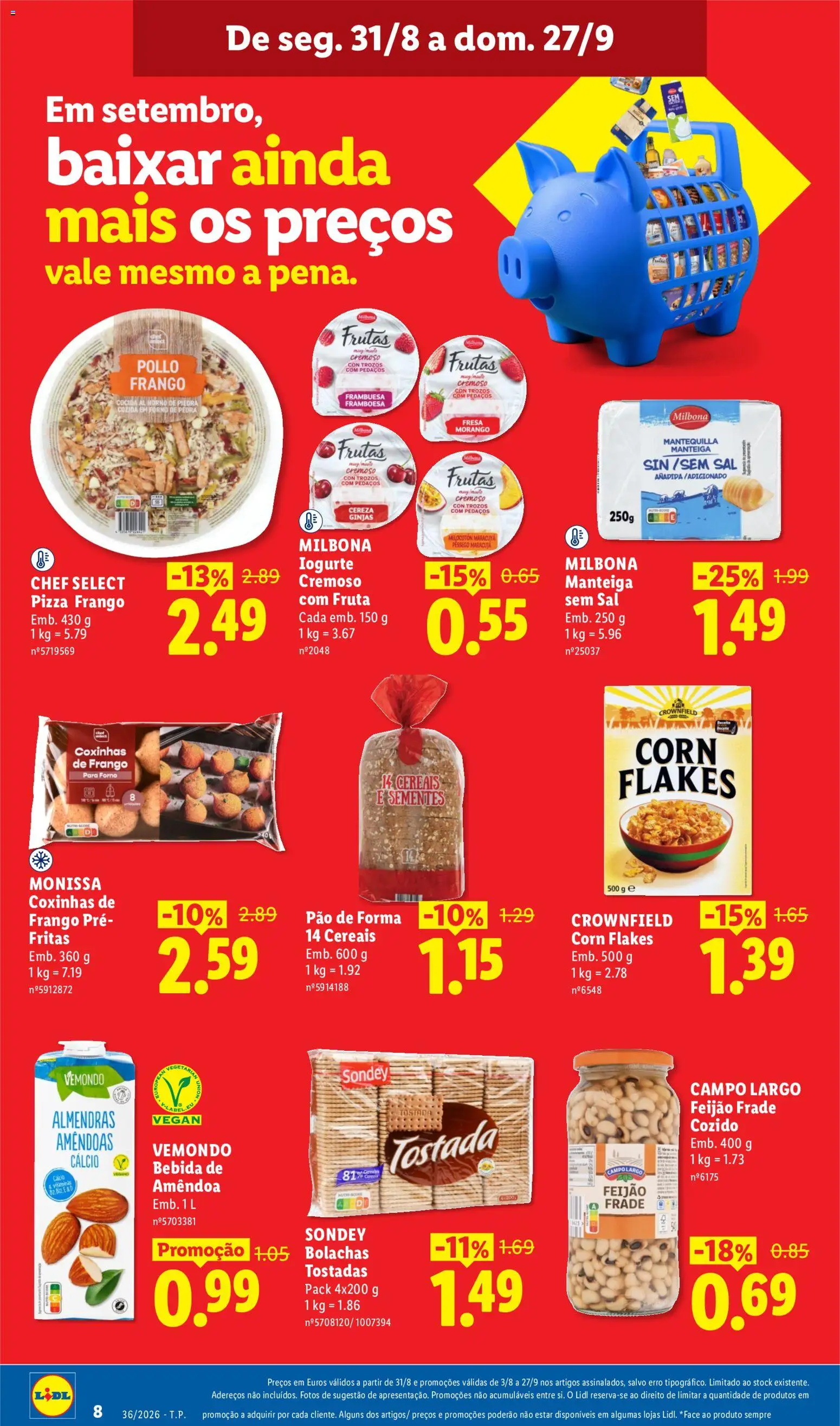 Lidl folheto │ válido de 31/08/2026 | Página: 8 | Produtos: Pão de forma, Sal, Iogurte, Pizza
