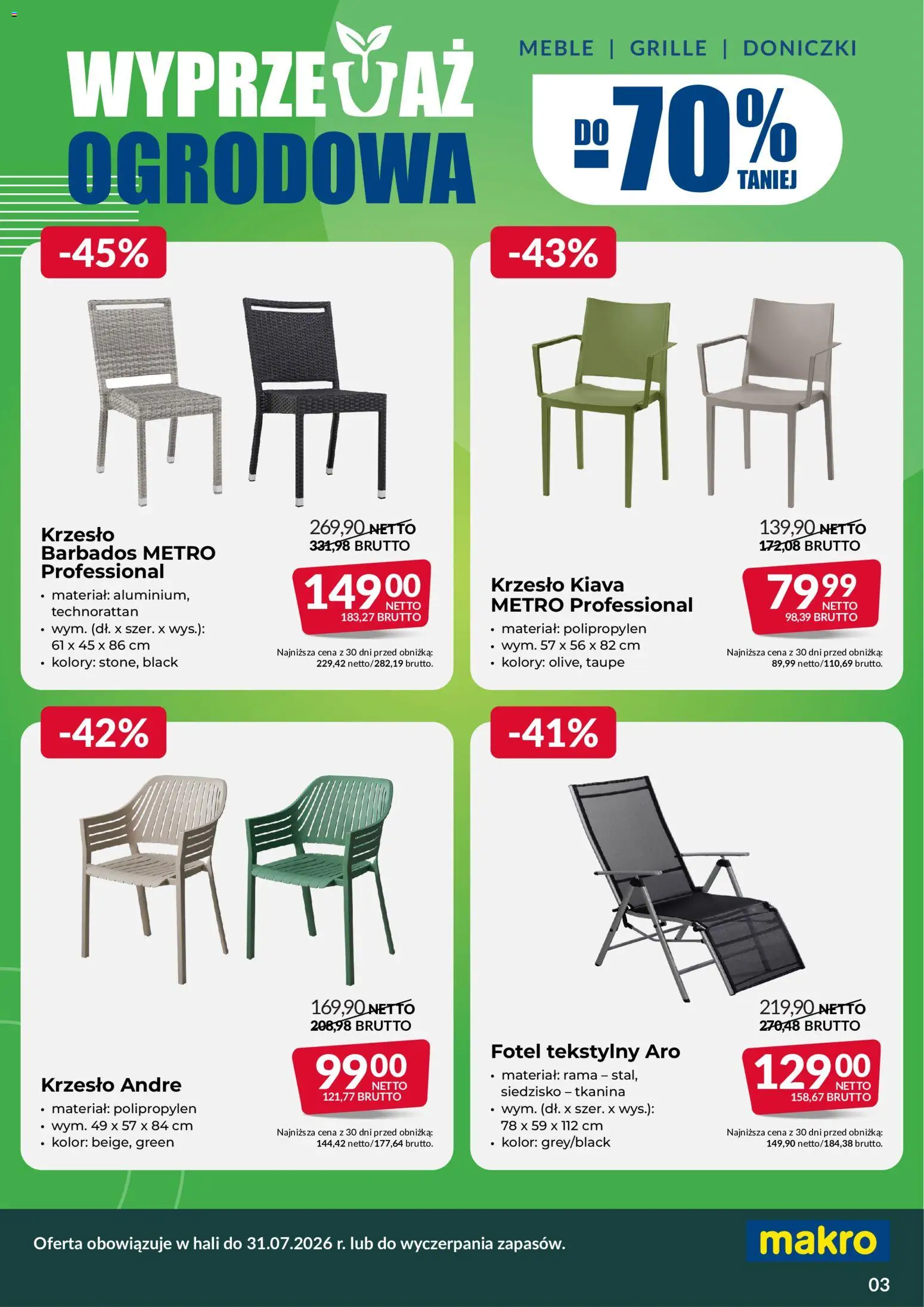 Makro gazetka - Wyprzedaż ogrodowa od 12.06.2026 | Strona: 3 | Produkty: Fotel, Krzesło, Doniczki