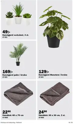 Biltema erbjudanden höstmys och belysning - Förhandsvisning av reklamblad från butik Biltema aktuell från 01/09/2026 | Sida: 16 | Produkter: Handduk, Belysning, Kruka, Palm