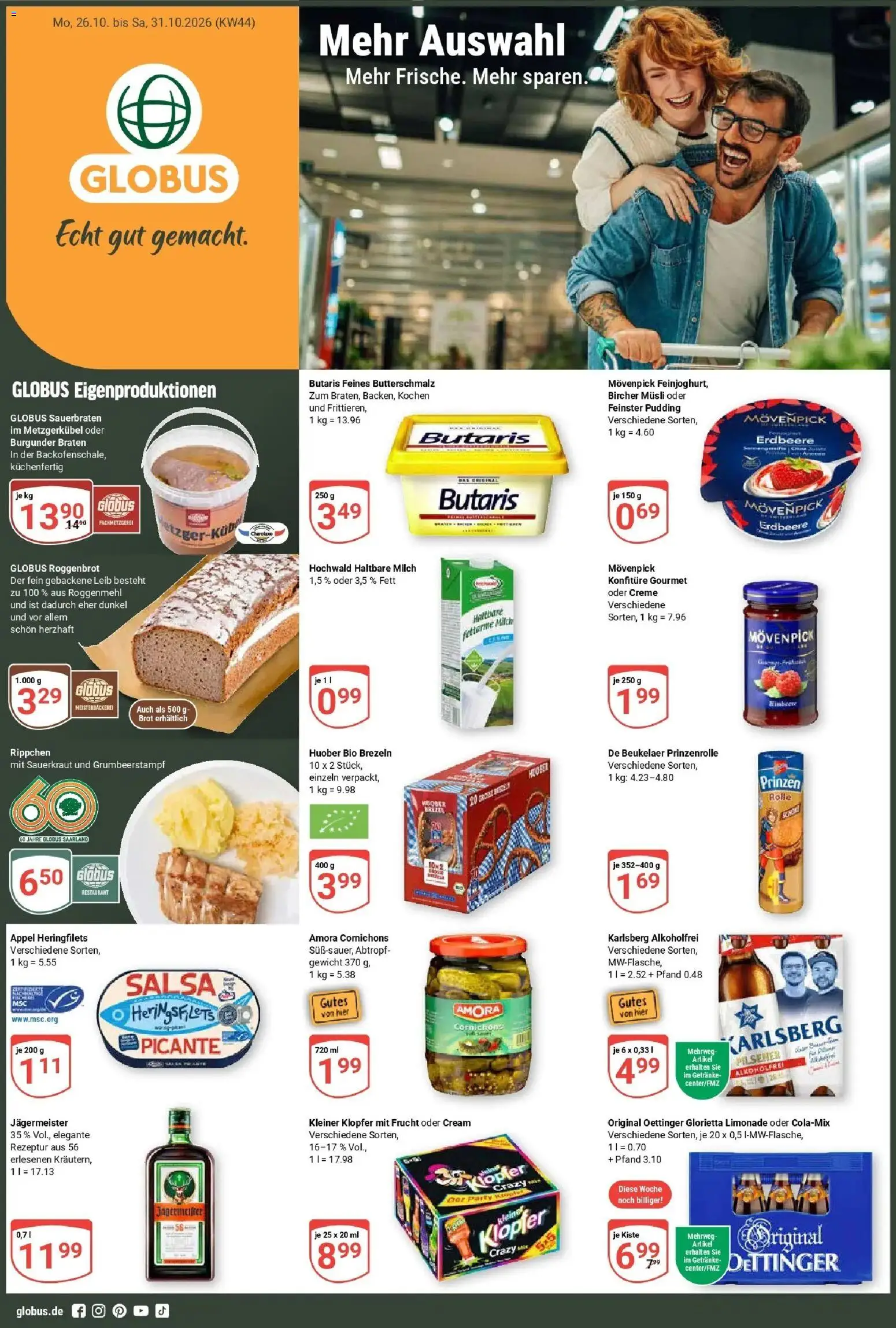 Globus Prospekt St. Wendel (ab 26.10.2026) » Angebote online | Seite: 1 | Produkte: Carlsberg, Pudding, Creme, Jägermeister
