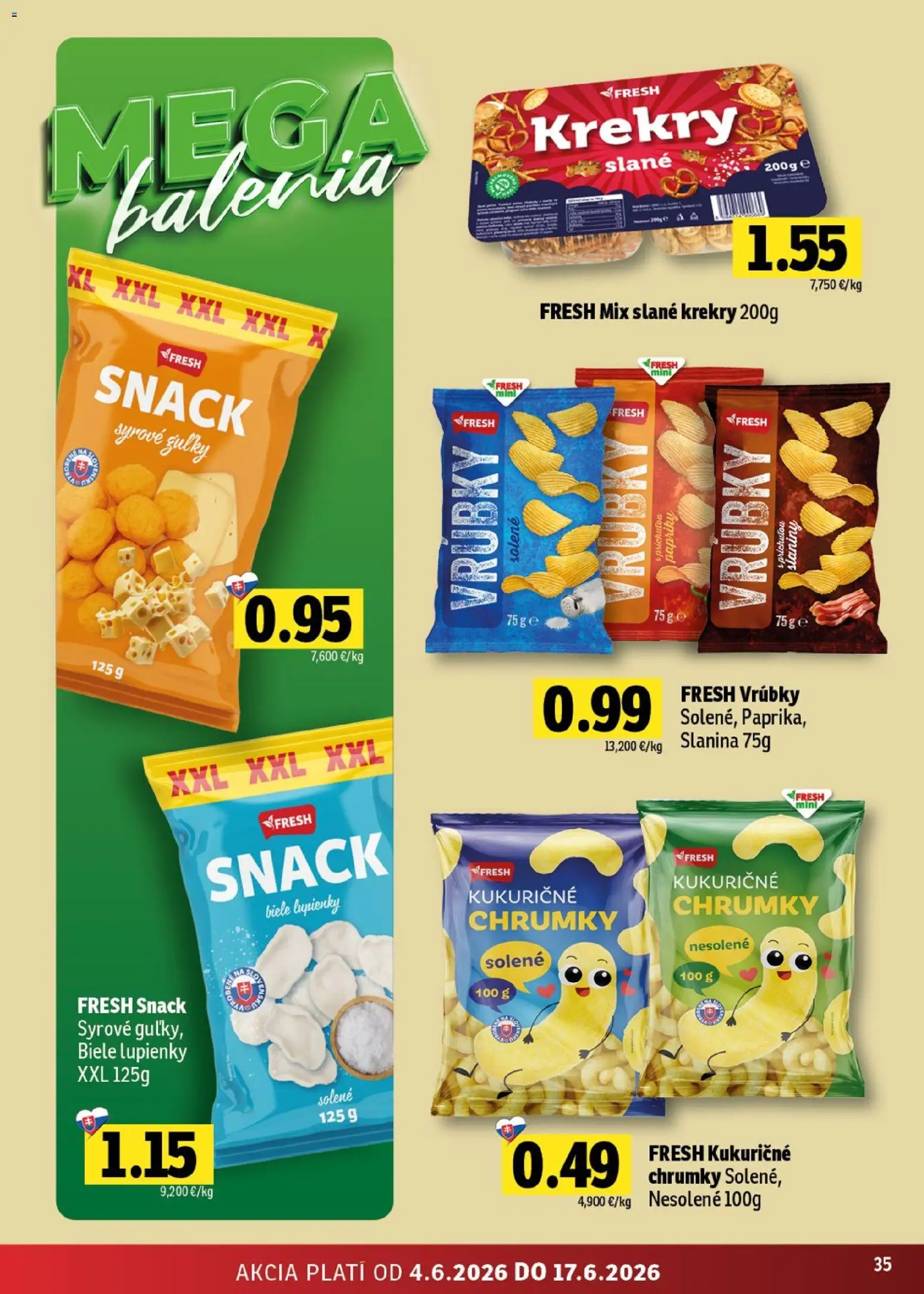 Nové Fresh akcie – leták je platný od 04.06.2026 | Strana: 35 | Produkty: Slanina, Batéria