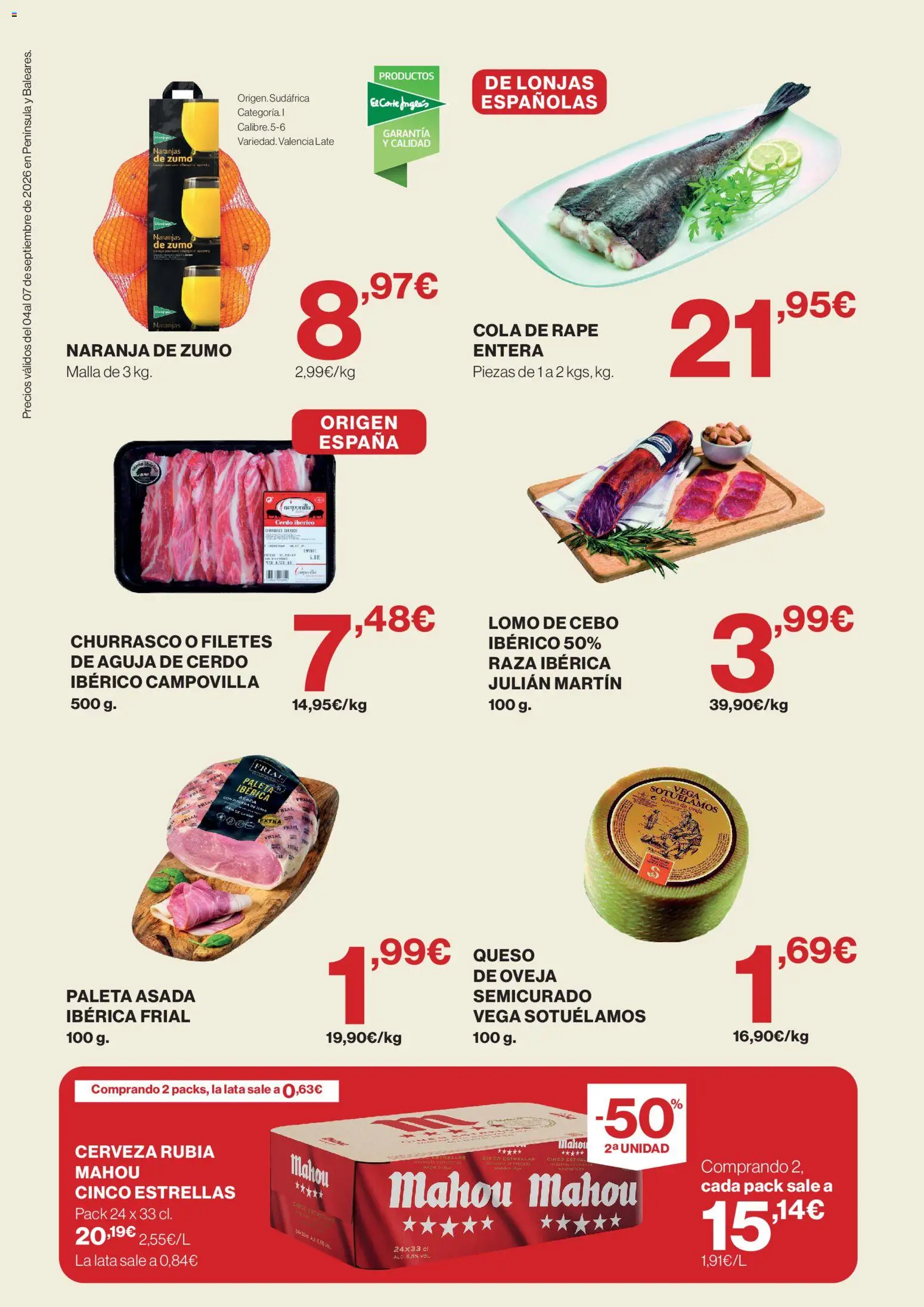 Supercor Península y Baleares │ válido desde el 04/09/2026 | Página: 2 | Productos: Queso de oveja, Lomo, Cerveza, Naranjas
