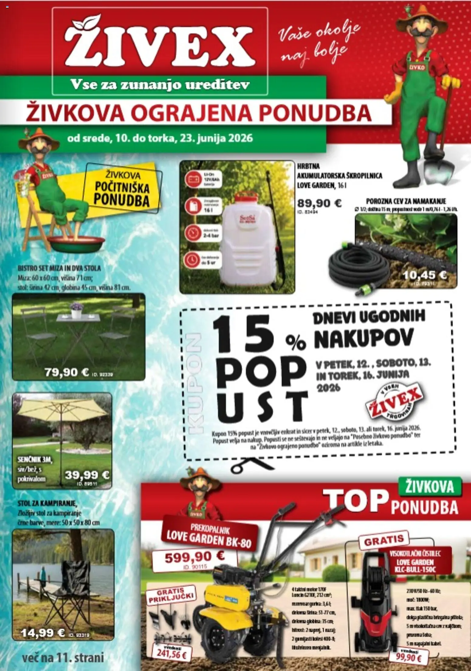 Novi Živex katalog ponudbe – veljaven od 10.06.2026 | Stran: 1 | Izdelki: Kabel, Senčnik, Miza, Stol
