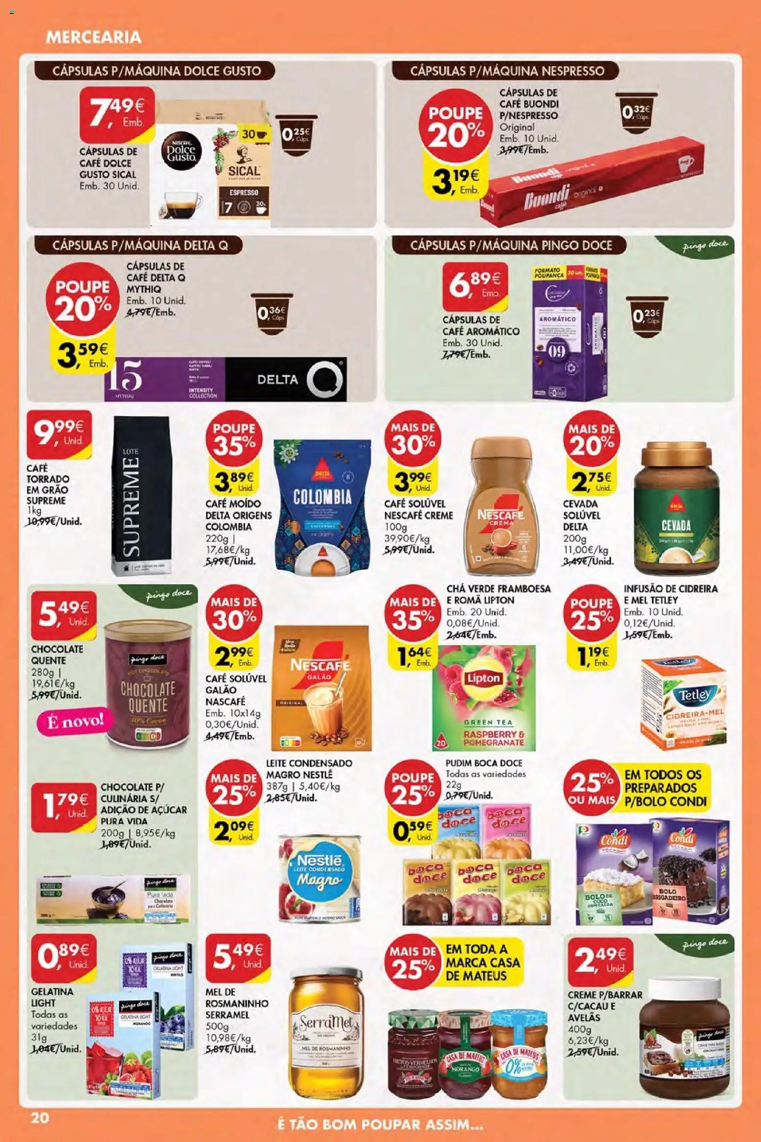 Pingo Doce Poupe Esta Semana Açores │ válido de 30.04.2026 | Página: 20 | Produtos: Gelatina, Delta q, Mel, Dolce gusto