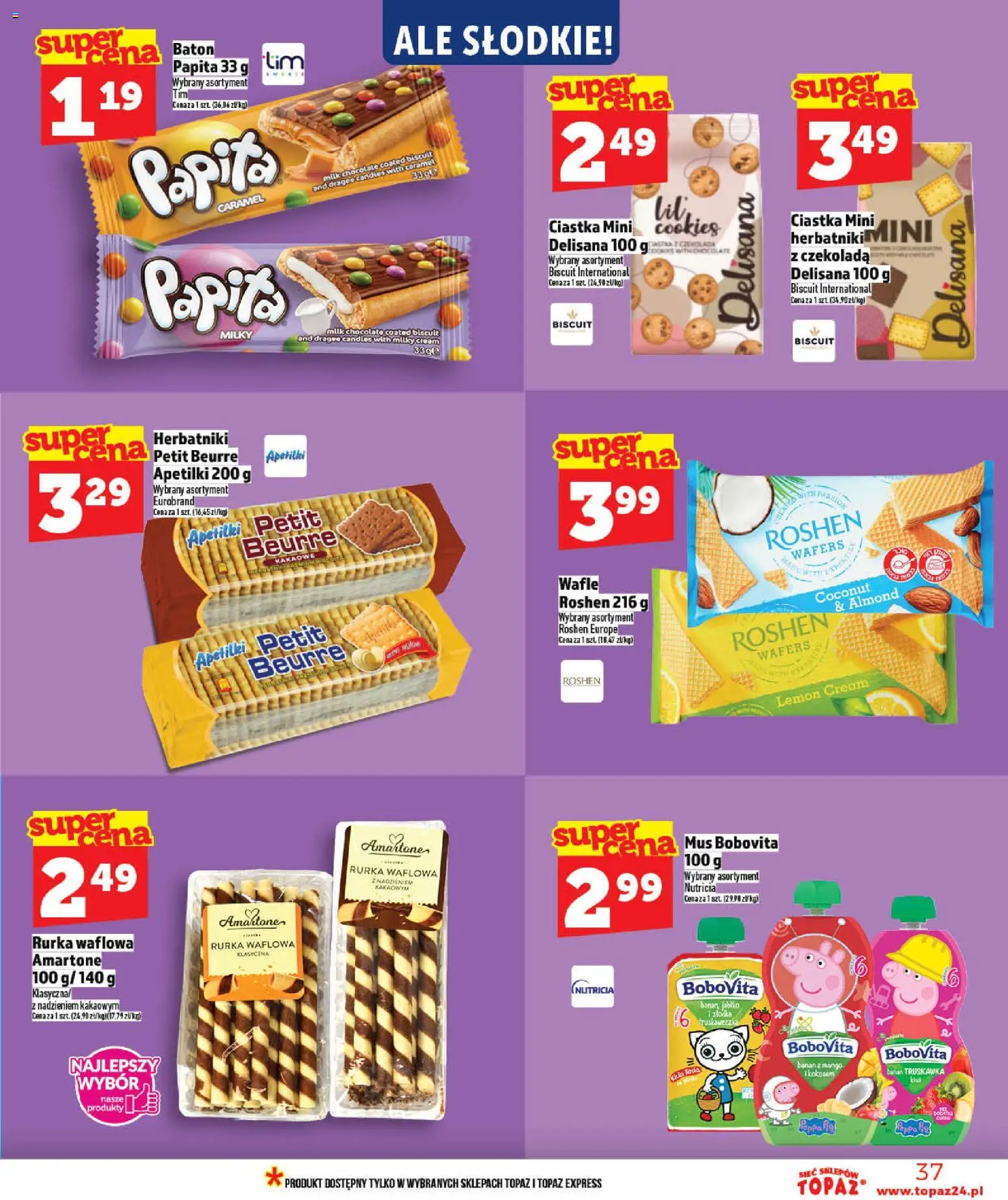 Topaz gazetka - Ceny małe na stałe od 21.05.2026 | Strona: 37 | Produkty: Wafle, Baton, Banan, Ciastka
