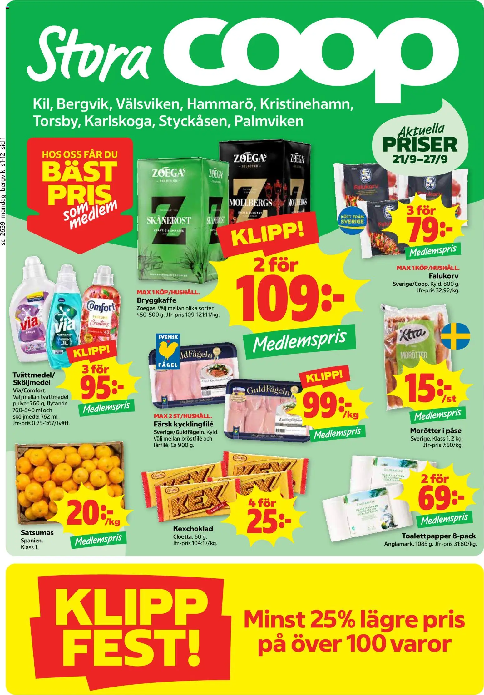 Stora Coop reklamblad aktuell från 21/09/2026 | Sida: 1 | Produkter: Toalettpapper, Kycklingfile, Falukorv, Morötter