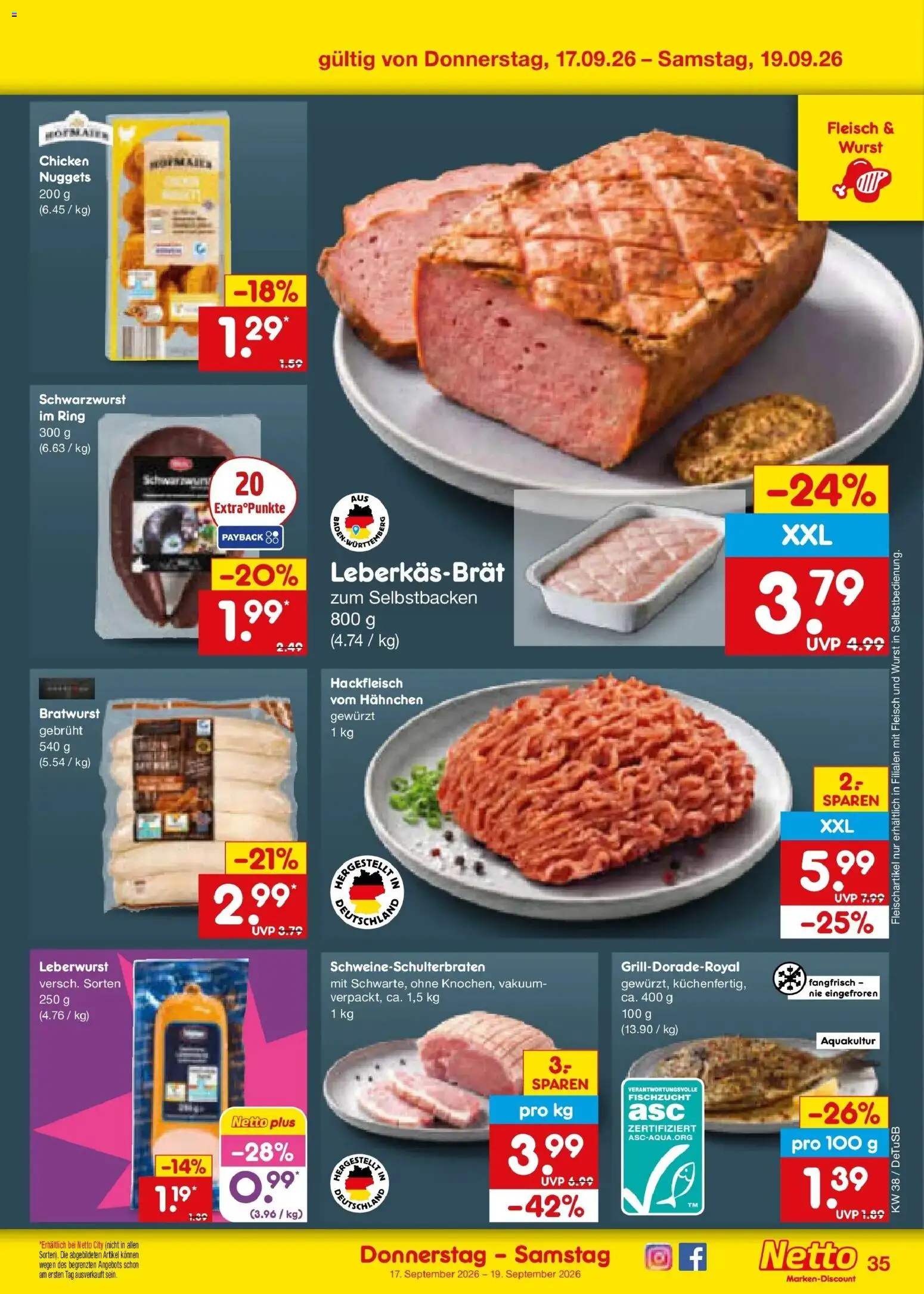 Netto Marken-Discount Prospekt Stuttgart – gültig ab 14.09.2026 | Seite: 49 | Produkte: Hahnchen, Wurst, Fleisch, Hackfleisch