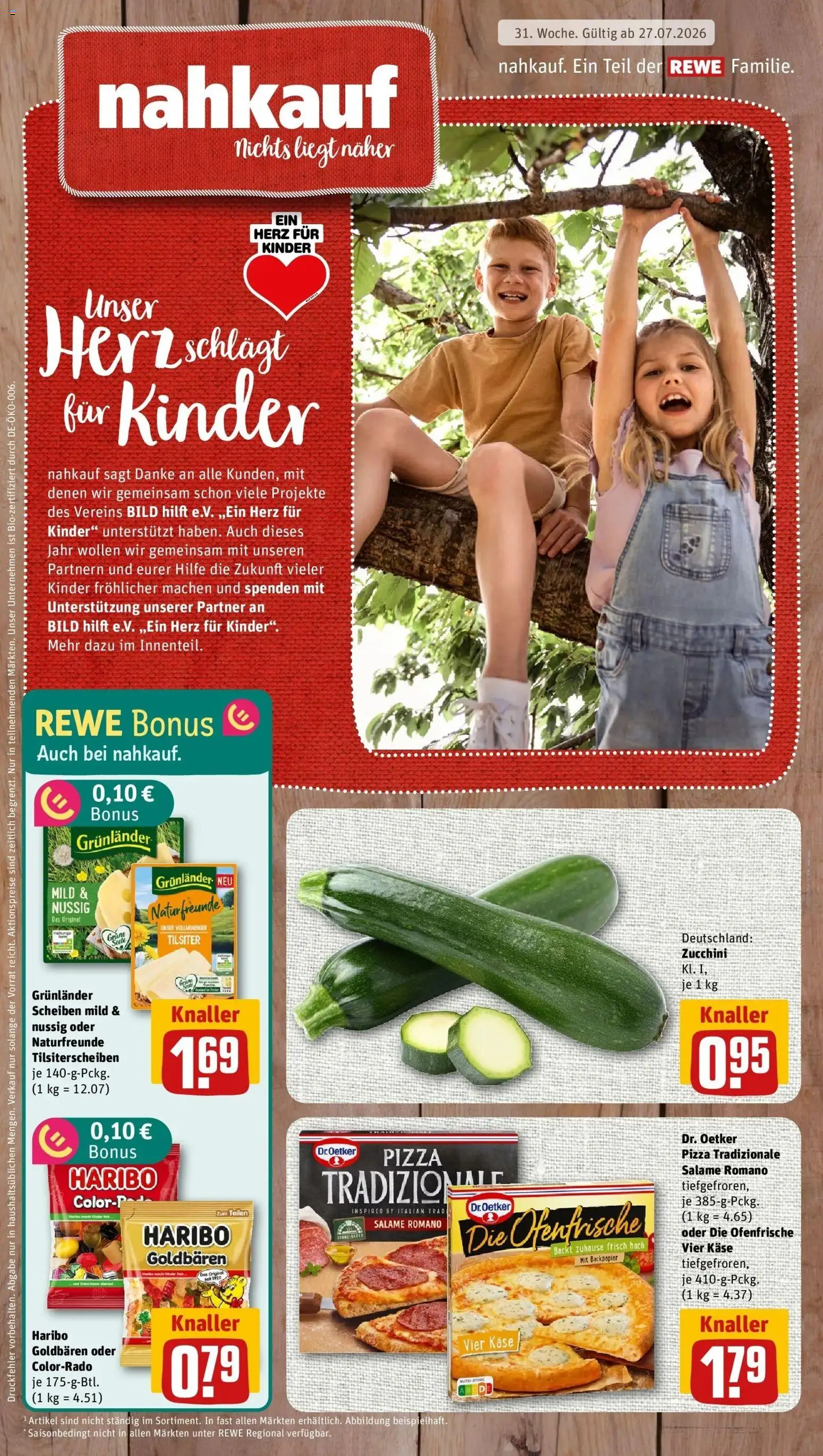 Rewe Prospekt Krempe – gültig ab 27.07.2026 | Seite: 1 | Produkte: Käse, Grunlander, Pizza, Zucchini