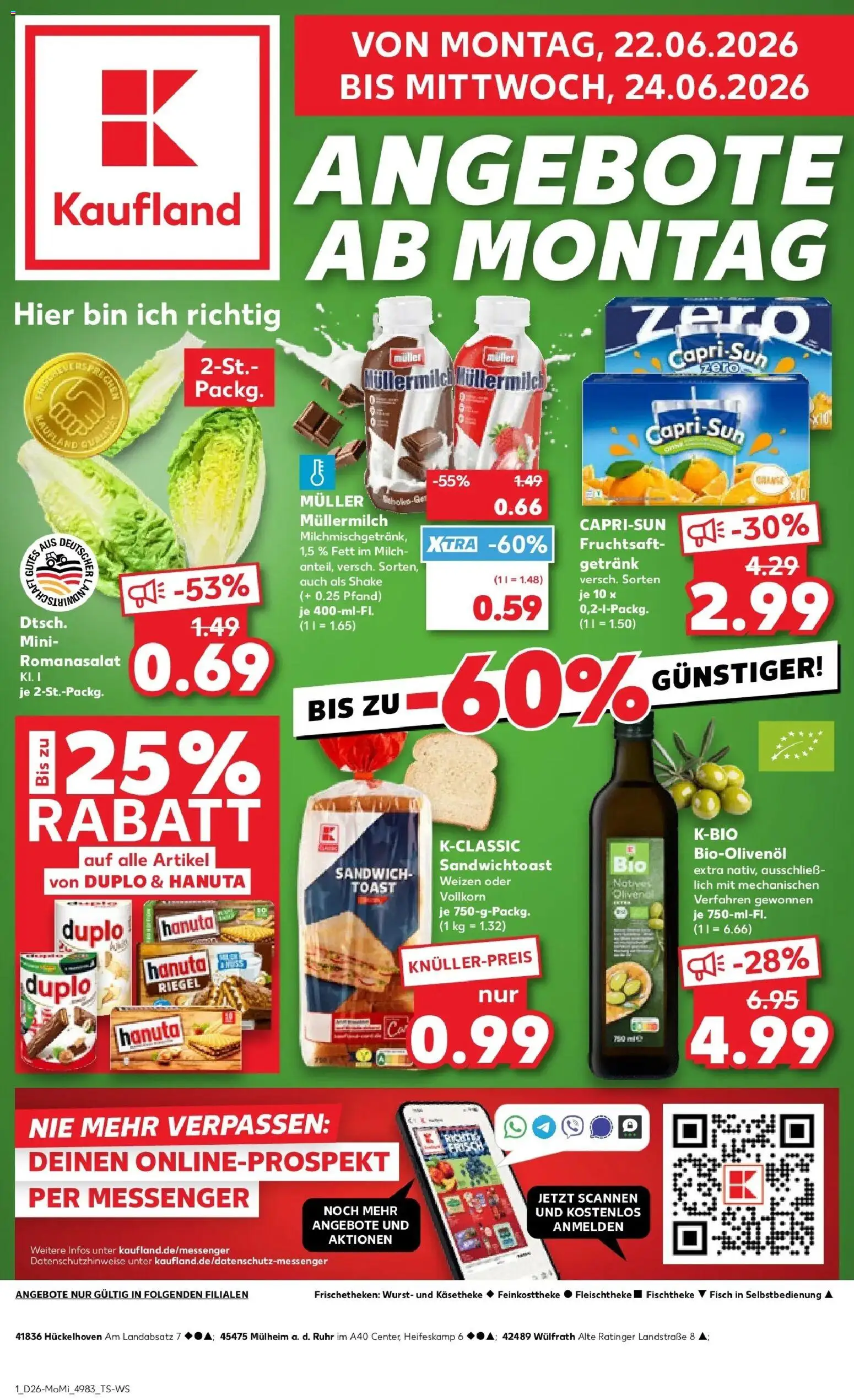 Kaufland Prospekt Mülheim An Der Ruhr – gültig ab 22.06.2026 | Seite: 1 | Produkte: Milch, Toast, Muller mullermilch, Fruchtsaft