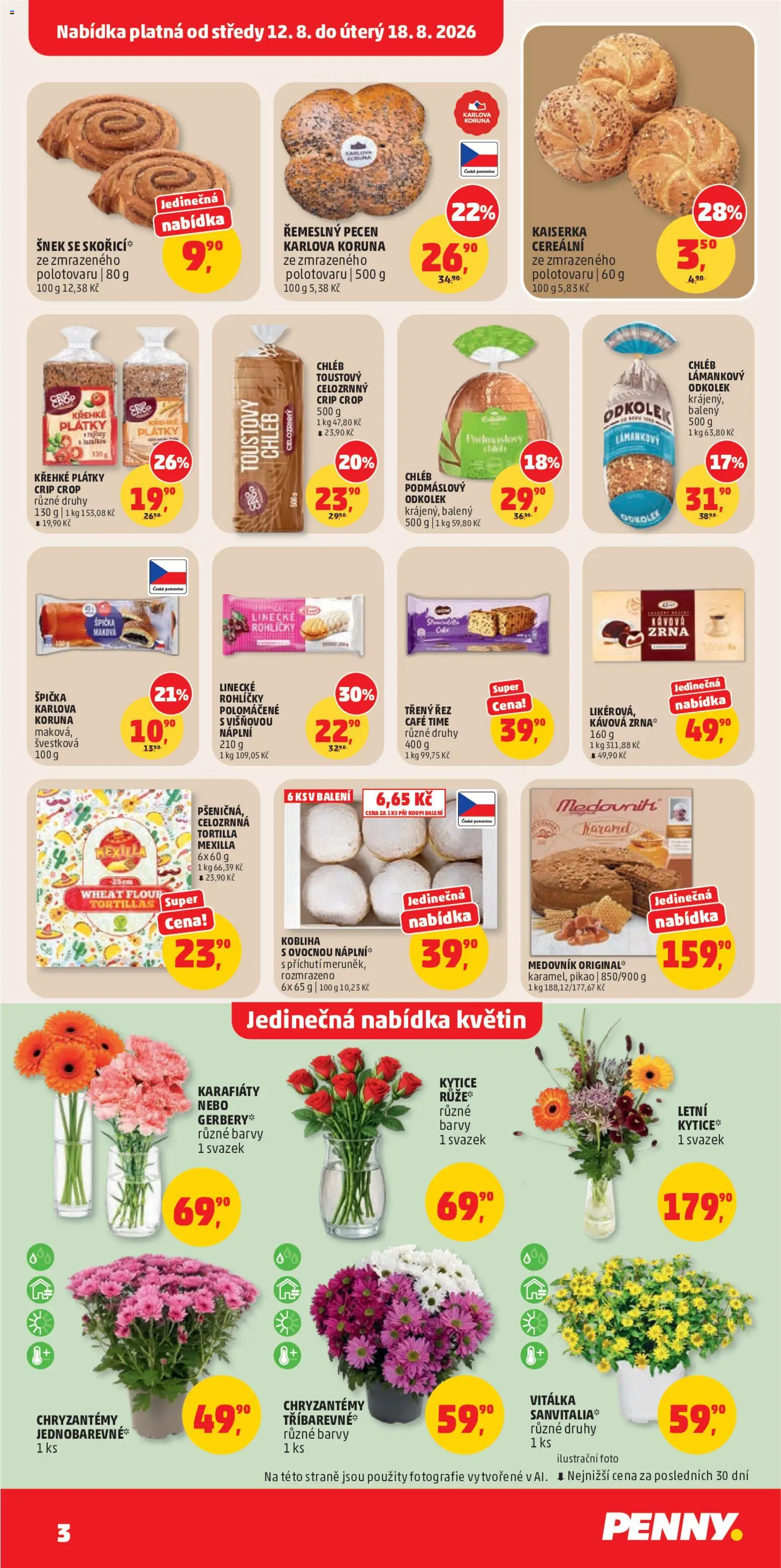Penny Market leták od 12.08.2026 | Strana: 3 | Produkty: Crip Crop, Chléb lámankový, Medovník, Tortilla