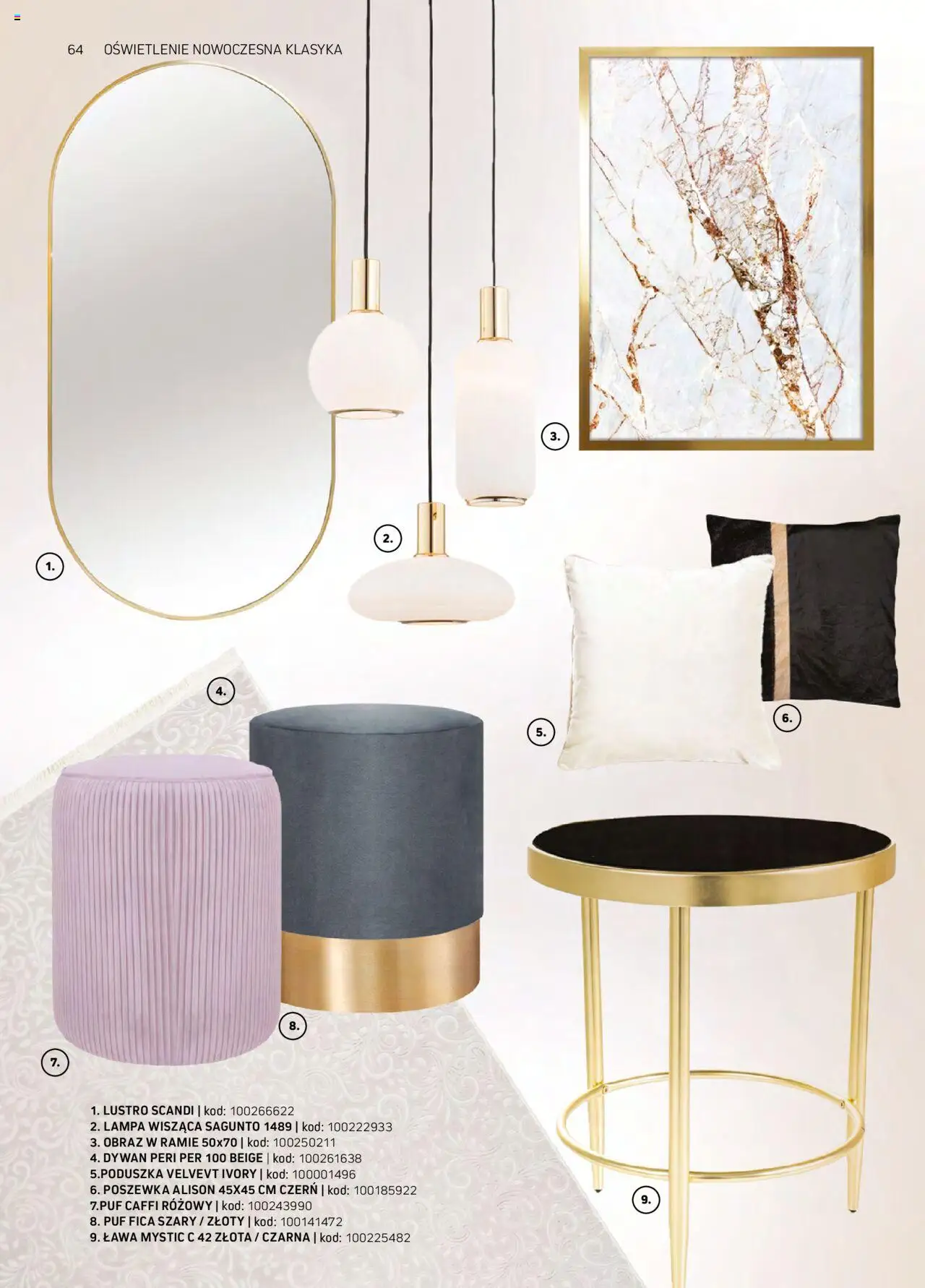 Komfort Gazetka - Katalog Meble od 01.09.2024 | Strona: 64 | Produkty: Lustro, Dywan, Lampa