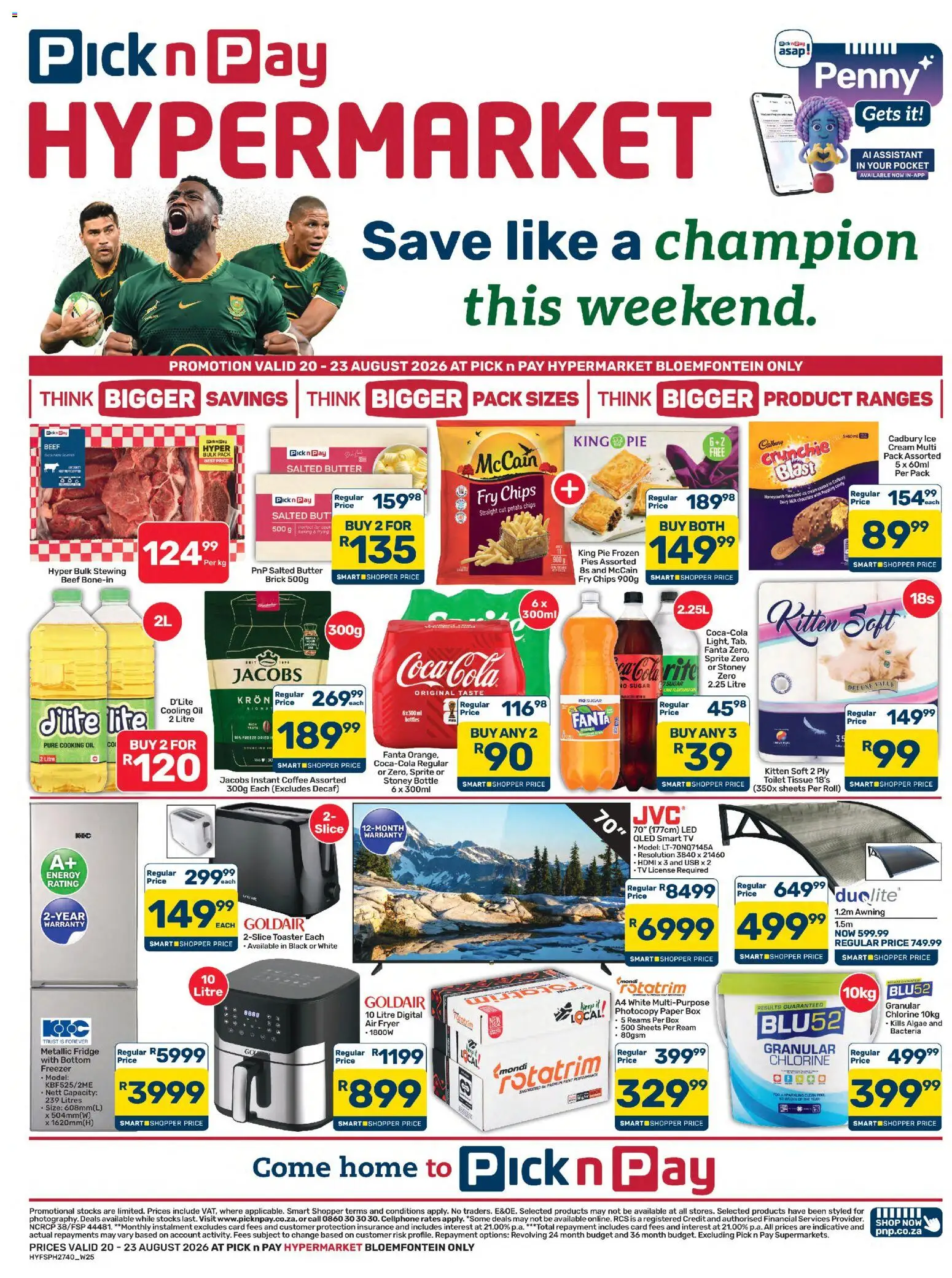 New Pick n Pay catalogue – valid from 20/08/2026 | Page: 1 | Products: Fryer, TV, Sprite, Cream