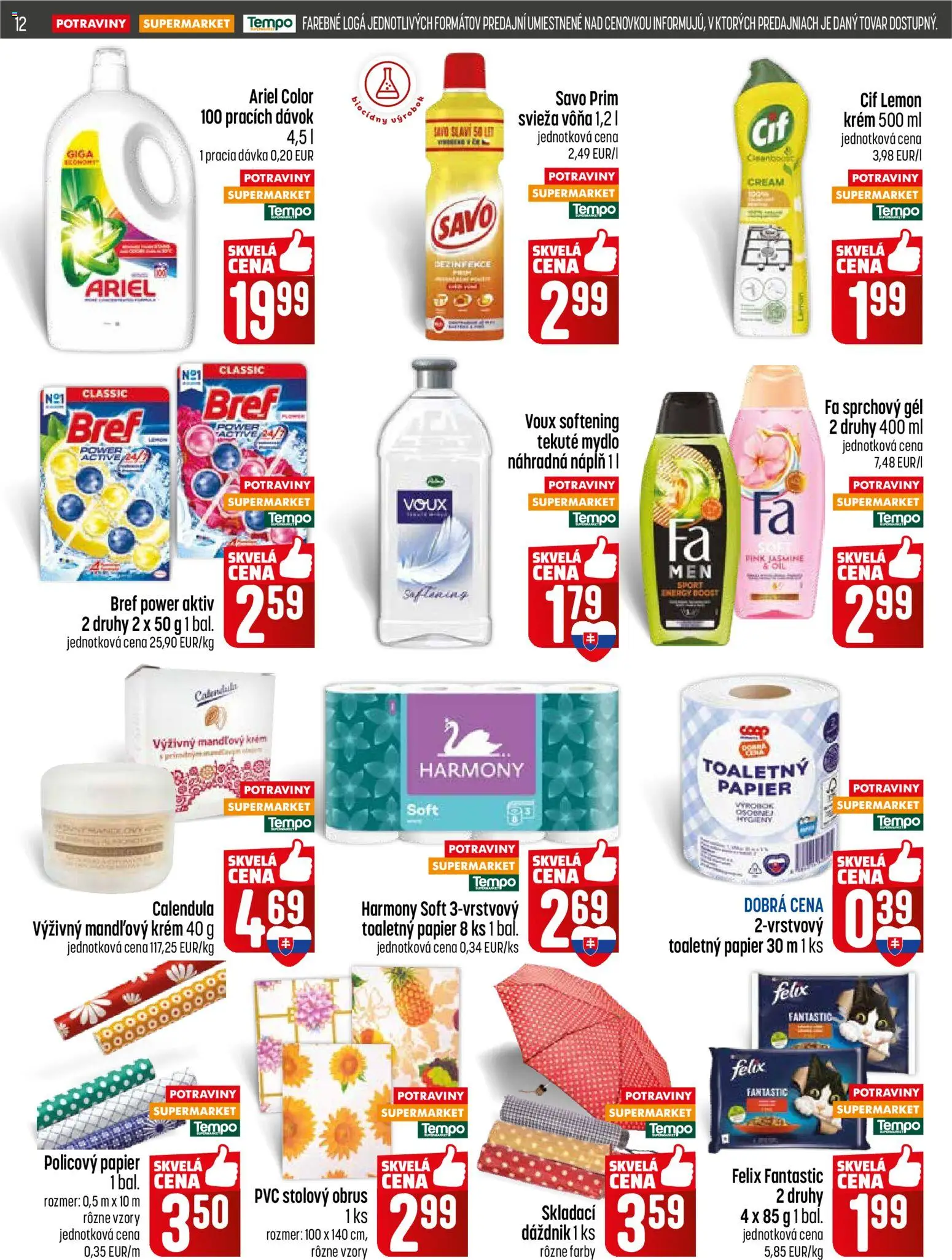 Nové COOP Jednota akcie – leták je platný od 16.04.2026 | Strana: 12 | Produkty: Felix, Mydlo, Ariel, Cif