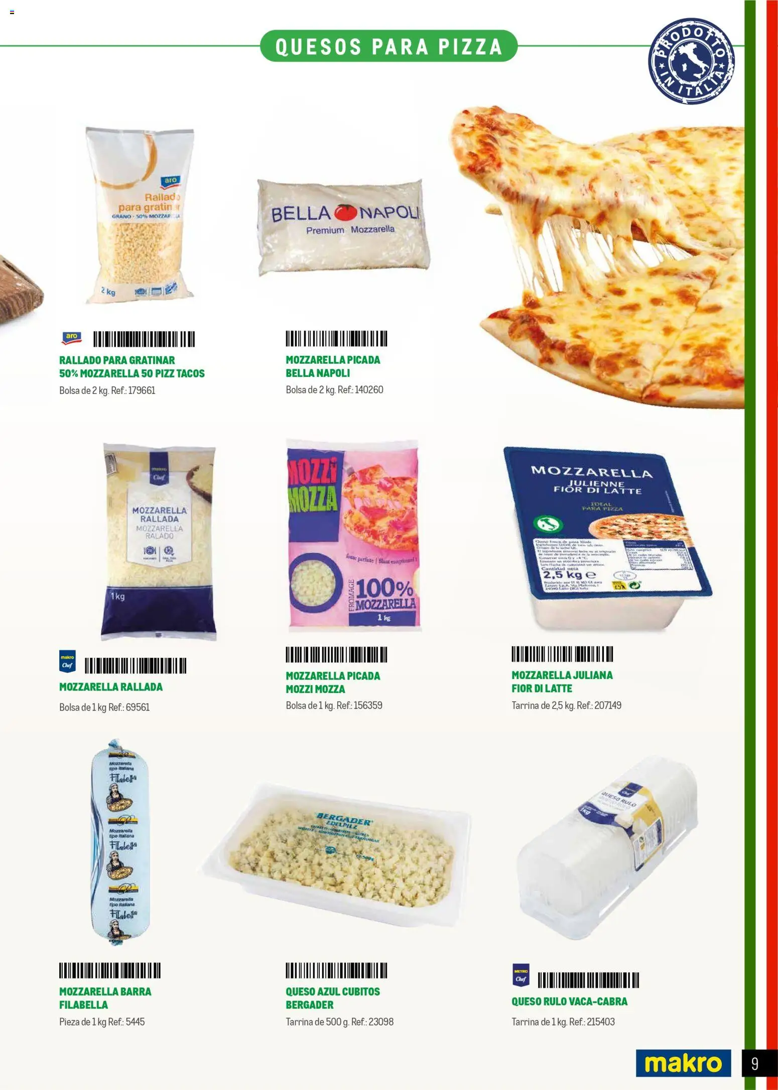 Makro Restaurantes italianos Prat │ válido desde el 27.03.2026 | Página: 9 | Productos: Queso, Pizza, Tacos, Bolsa