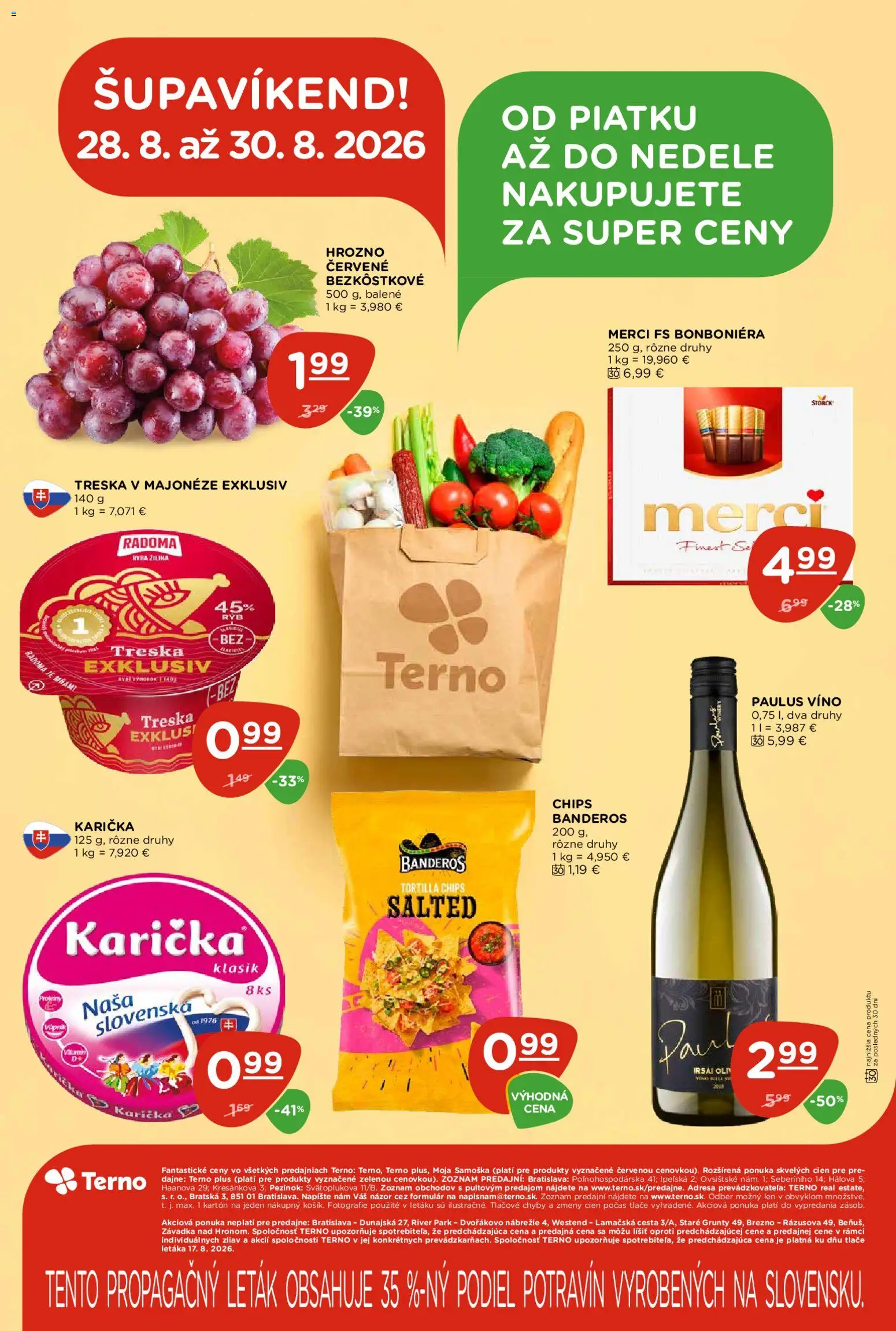 Nové Terno akcie – leták je platný od 27.08.2026 | Strana: 28 | Produkty: Merci, Ryba, Bonboniéra, Treska