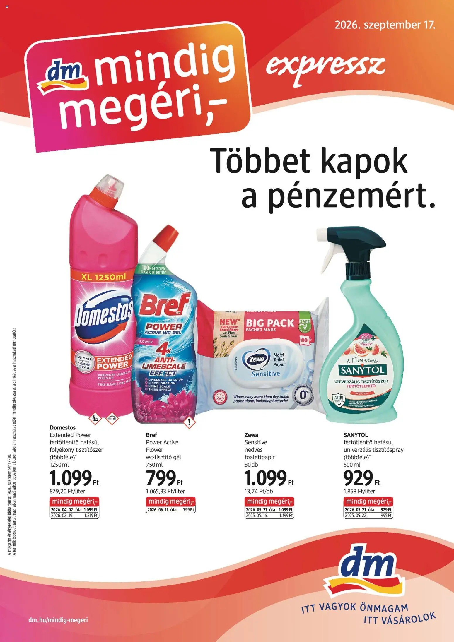 DM Drogerie Markt akciós ujság - amely érvényes a következő dátumtól: 2026.09.17. | Oldal: 1 | Termékek: Toalettpapír, Zewa, Tisztítószer, Grapefruit