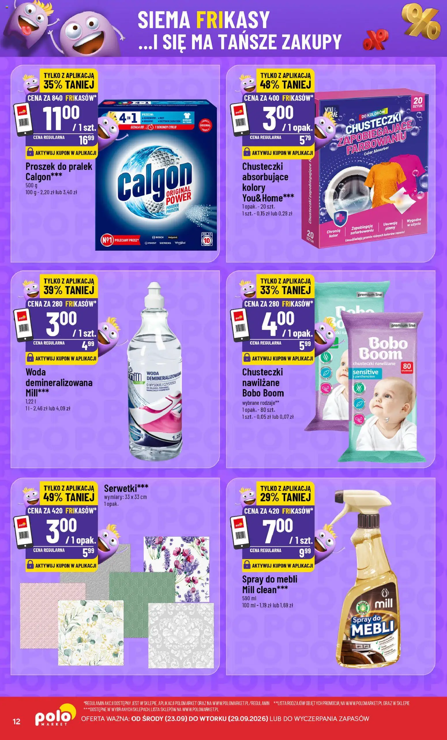 POLOmarket gazetka - Frikasowe Hity od 23.09.2026 | Strona: 12 | Produkty: Calgon, Chusteczki nawilżane, Proszek, Woda