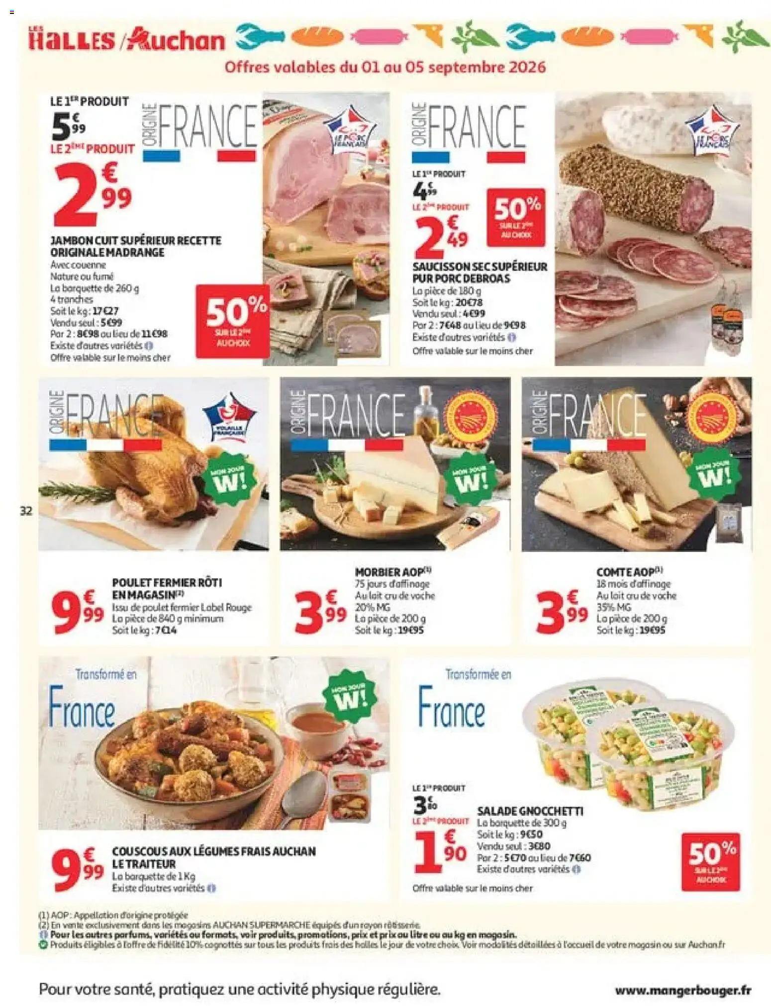 {H1} | Page: 32 | Produits: Salade, Saucisson sec, Morbier, Couscous