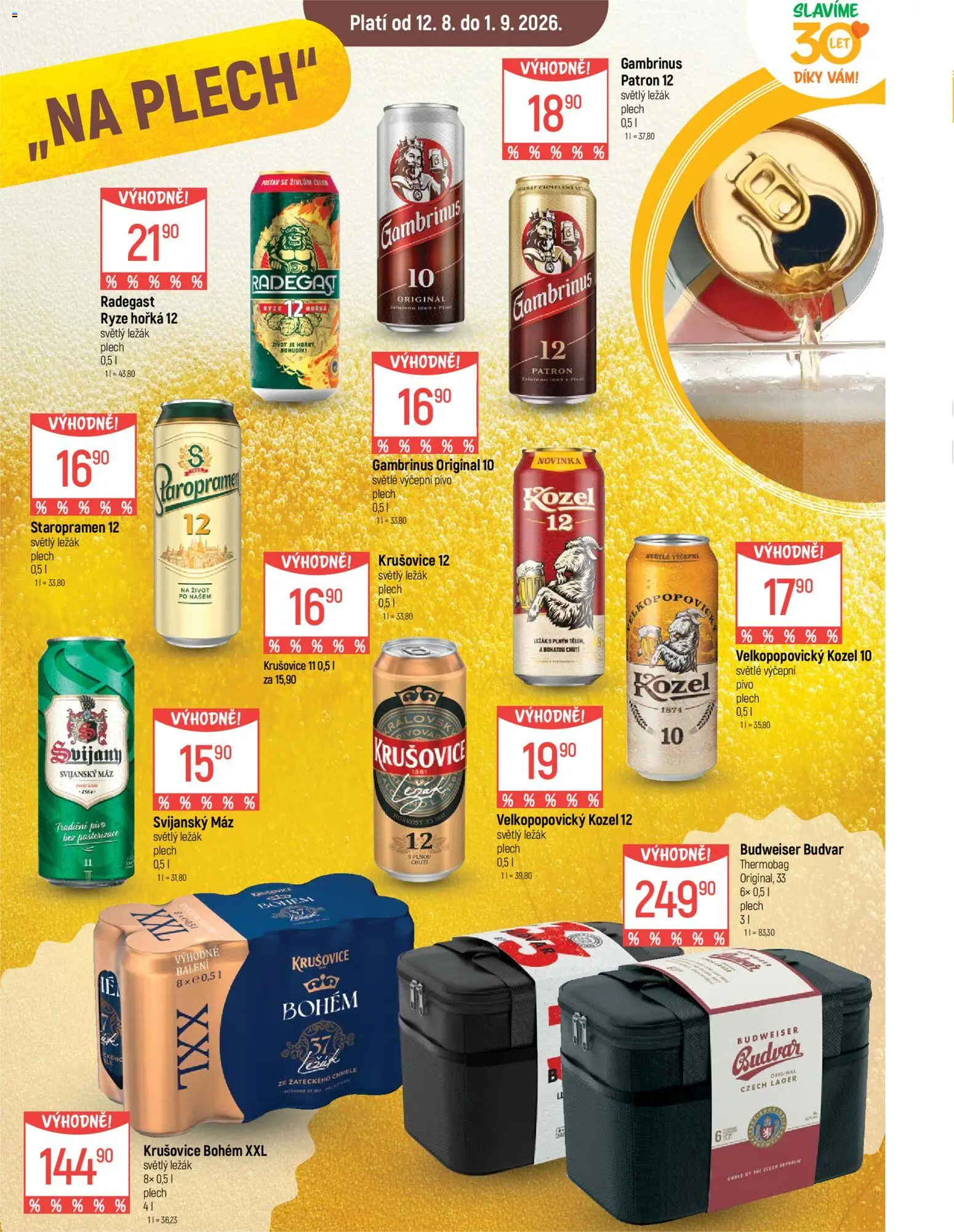 Globus leták - Pivo od 12.08.2026 | Strana: 2 | Produkty: Velkopopovický Kozel 12, Staropramen 12, Plech, Gambrinus