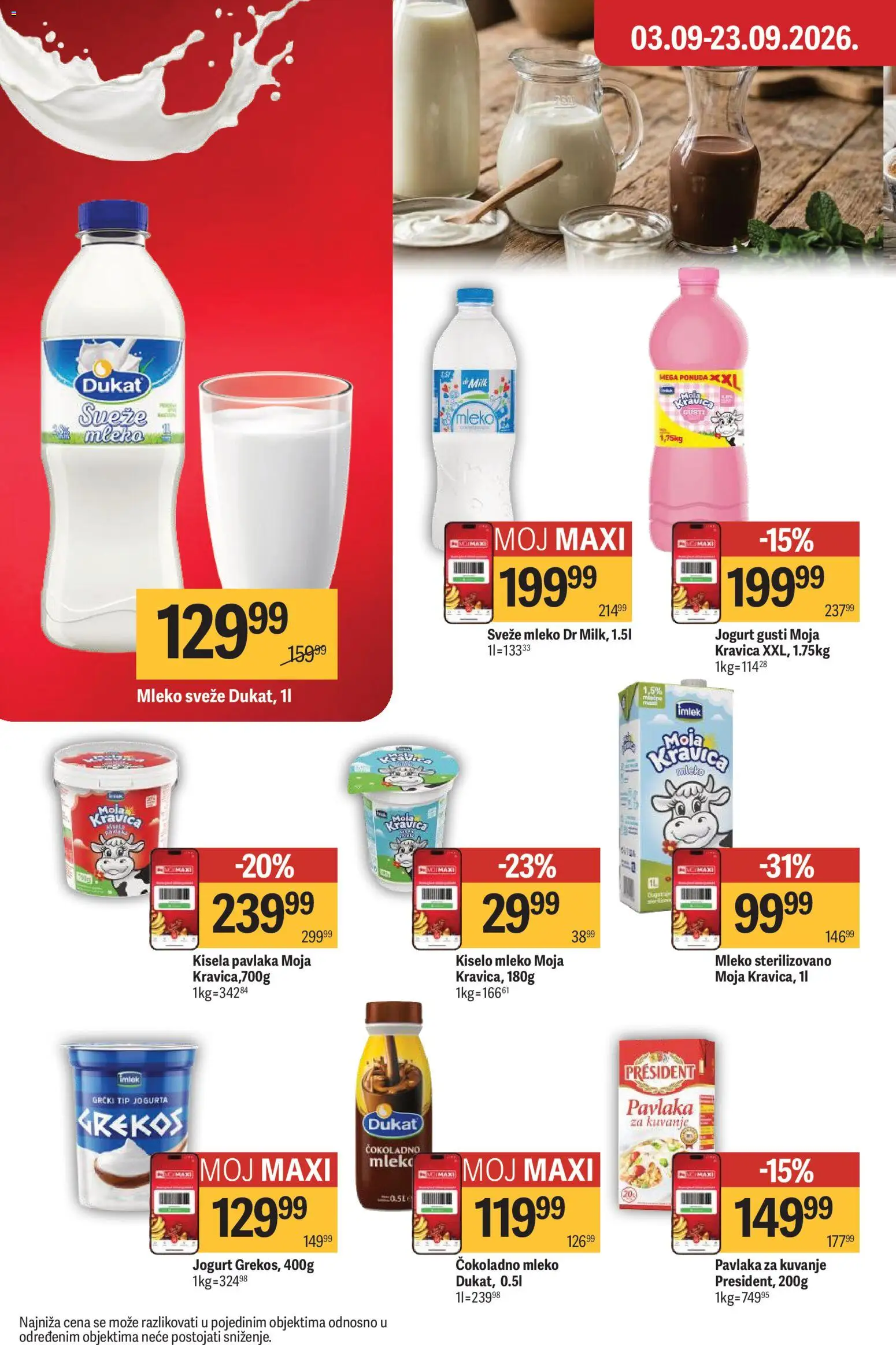 Maxi katalog - važi od 03.09.2026 | Strana: 23 | Proizvode: Kisela pavlaka, Mleko, Jogurt, Pavlaka