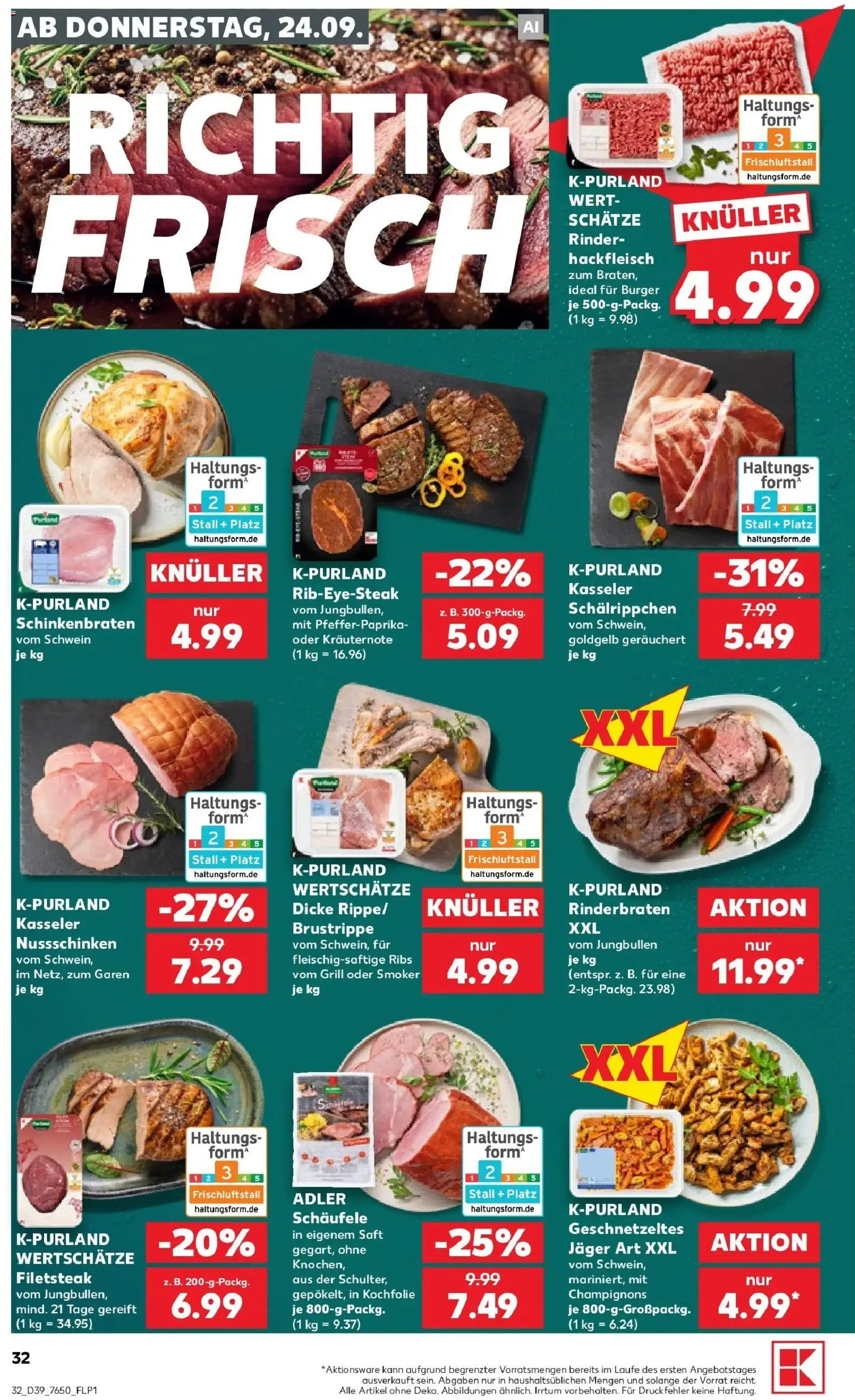 Prospekt Kaufland ab 21.09.2026 » Angebote Online zum Blättern | Seite: 44 | Produkte: Rinderbraten, Grill, Saft, Hackfleisch