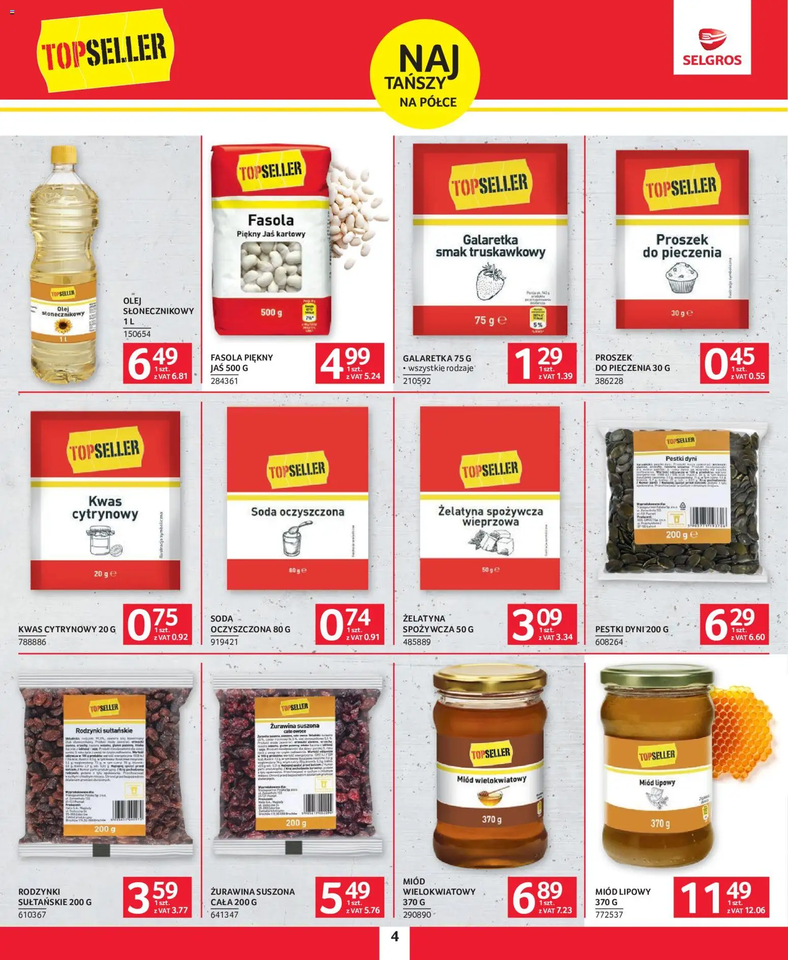 Selgros cash&carry gazetka - Topseller od 21.05.2026 | Strona: 4 | Produkty: Olej słonecznikowy, Miód, Olej, Fasola piękny jaś