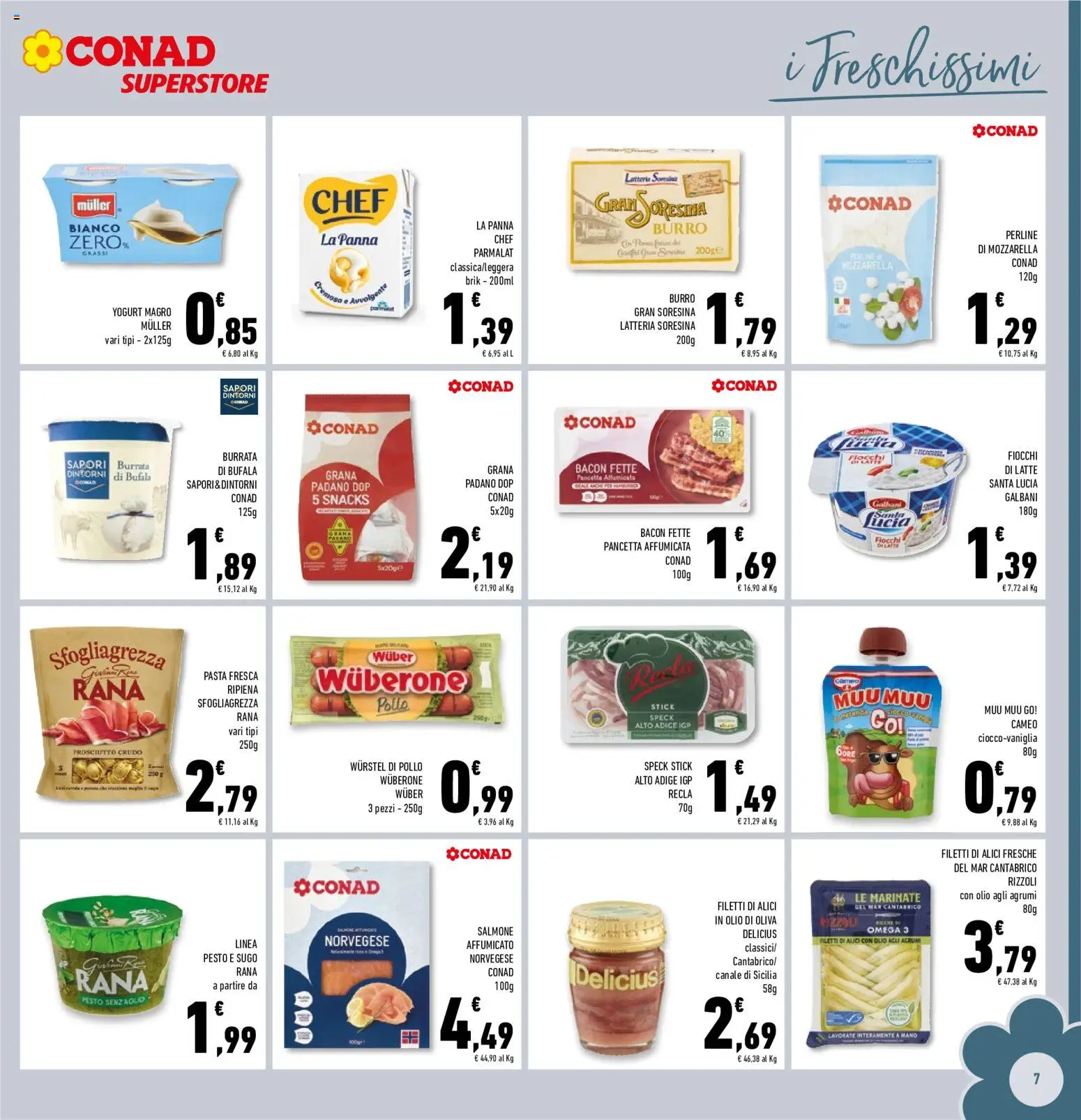 Volantino Conad del 26/08/2026 | Pagina: 7 | Prodotti: Pollo, Pancetta, Mozzarella, Bacon