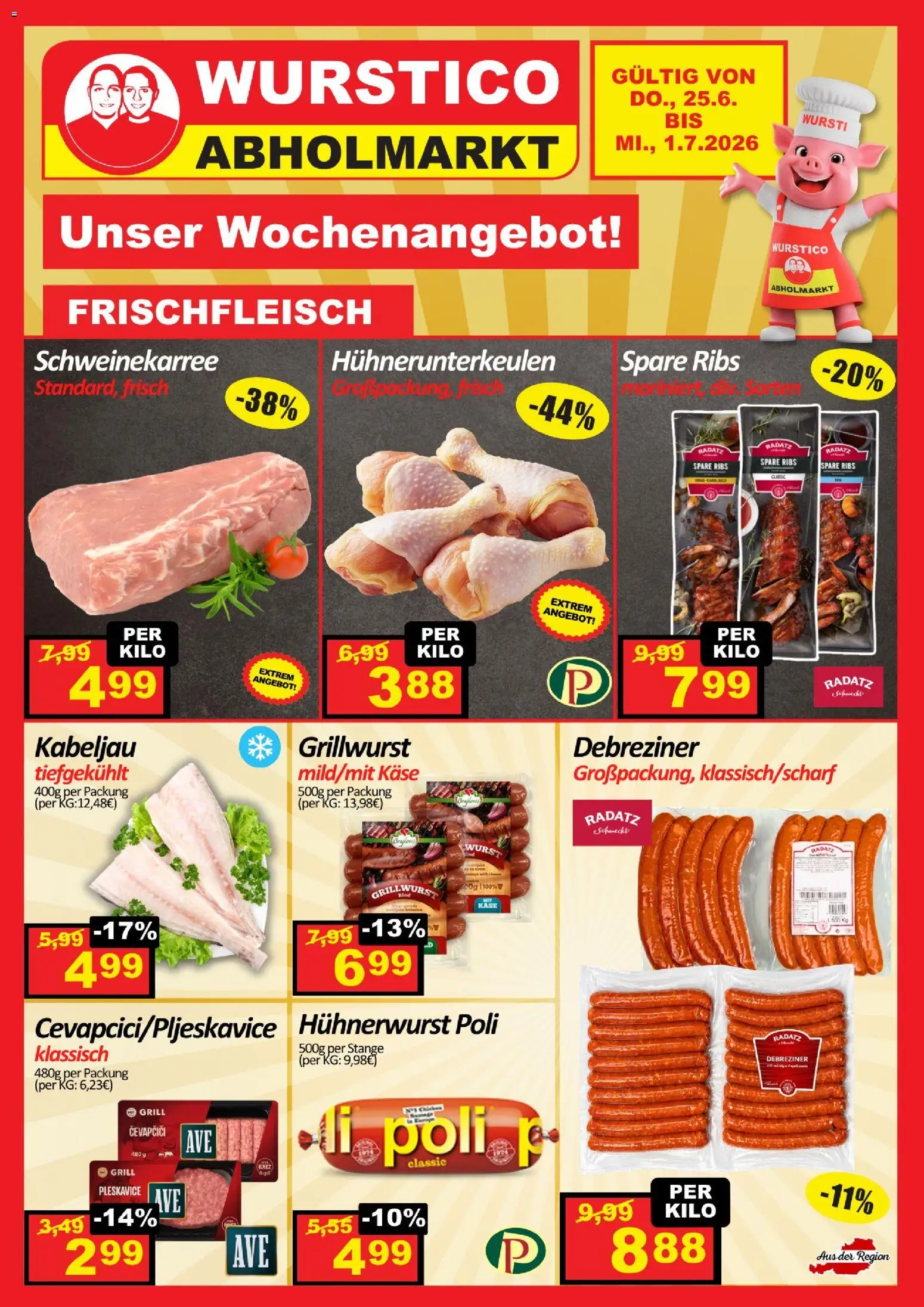 Wurstico Abholmarkt Flugblatt gültig ab 25.06.2026 | Seite: 1 | Produkte: Wurst, Grill, Käse