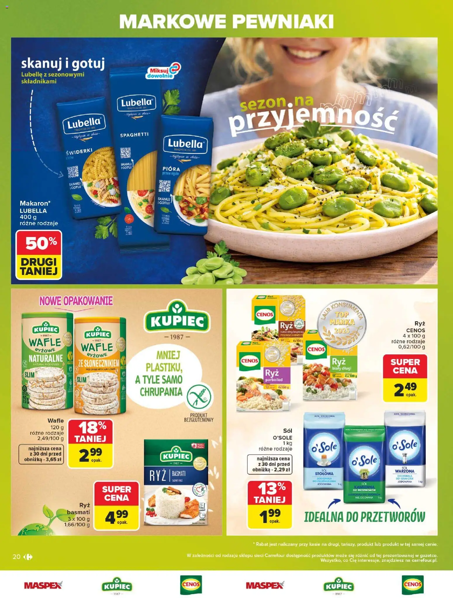 Carrefour gazetka - Markowe pewniaki od 20.07.2026 | Strona: 20 | Produkty: Wafle, Penne, Ryż