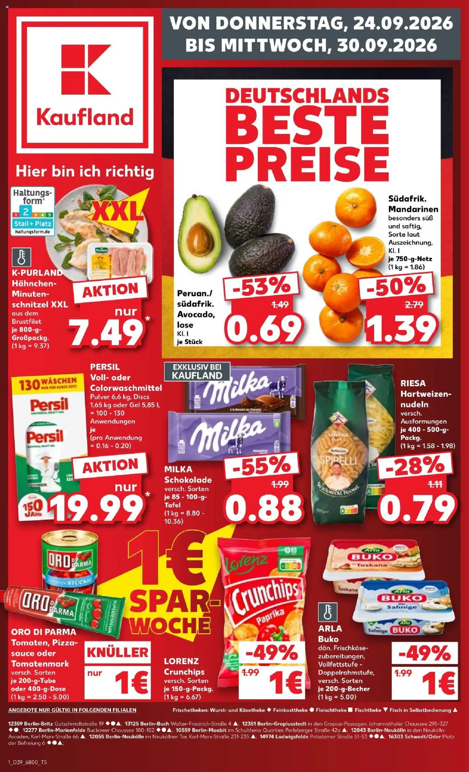 Kaufland Prospekt Berlin – gültig ab 24.09.2026 | Seite: 1 | Produkte: Oro di parma, Fisch, Nudeln, Frischkase
