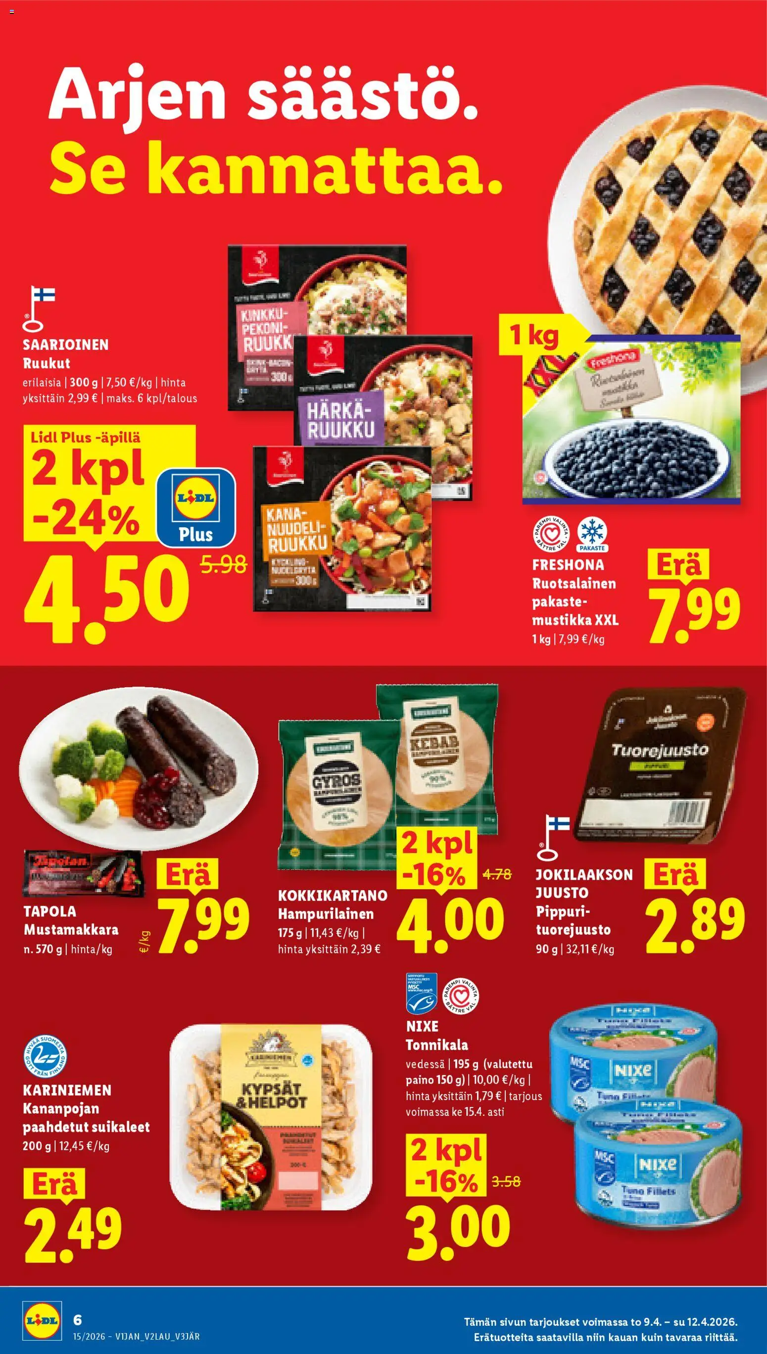 Lidl tarjoukset - Helsinki – voimassa 09.04.2026 alkaen | Sivu: 6 | Tuotteet: Kana, Juusto, Hampurilainen, Tonnikala