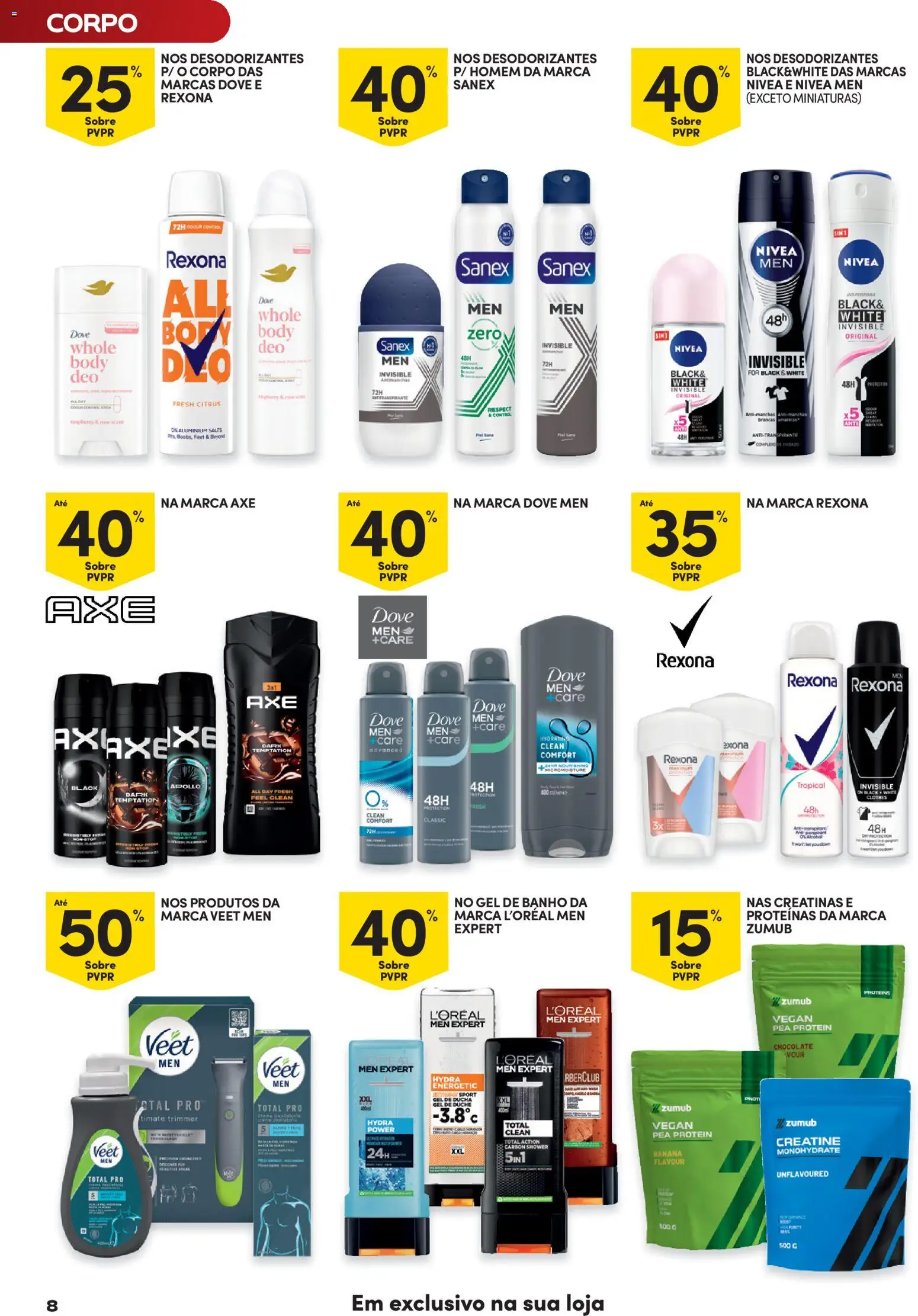 Continente Homem A nossa depilação corporal mais segura │ válido de 05.05.2026 | Página: 8 | Produtos: Gel de banho, Antitranspirante, Banho, Chocolate