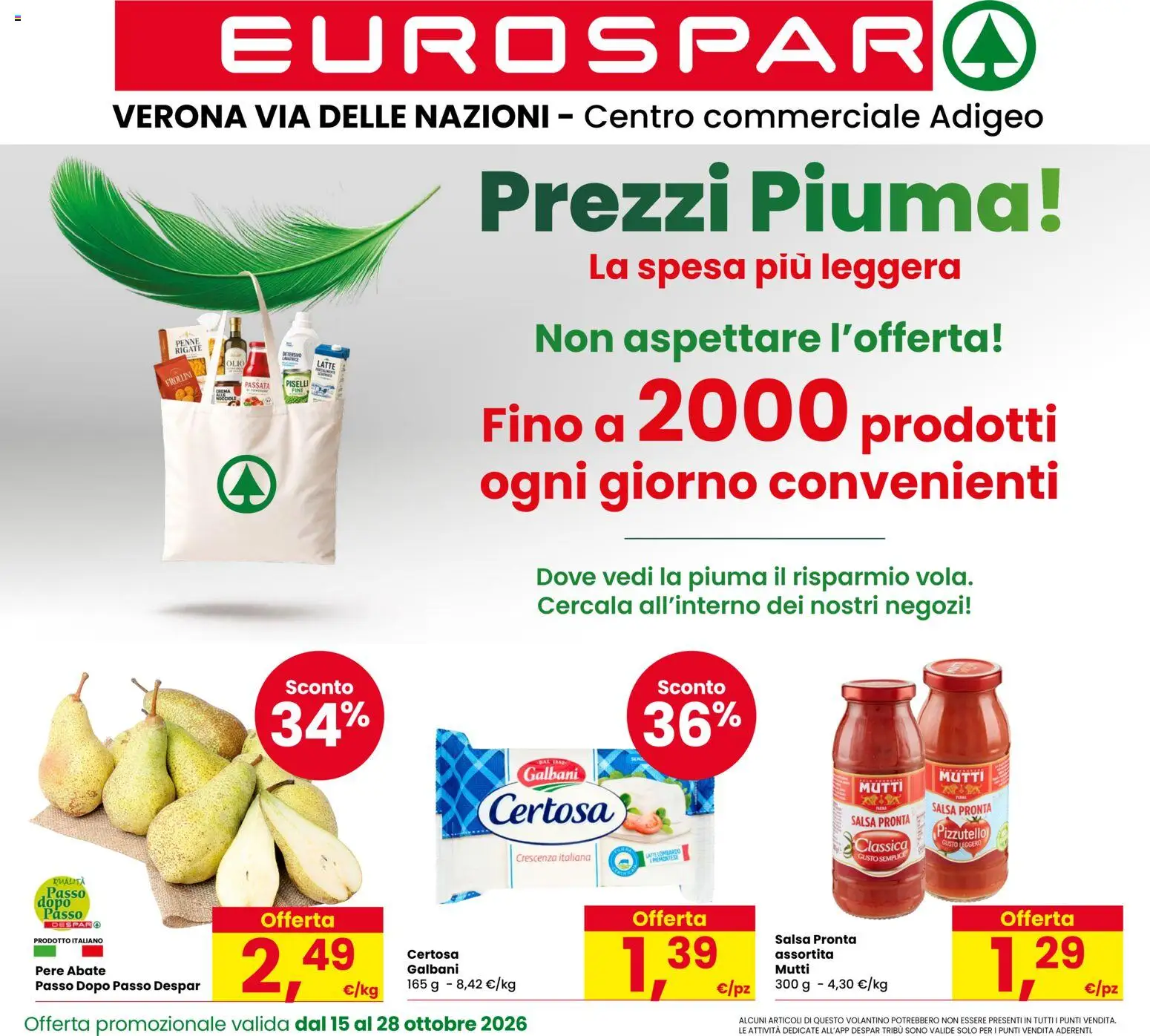 Volantino Eurospar del 15/10/2026 | Pagina: 1 | Prodotti: Crema, Salsa, Piselli, Mutti