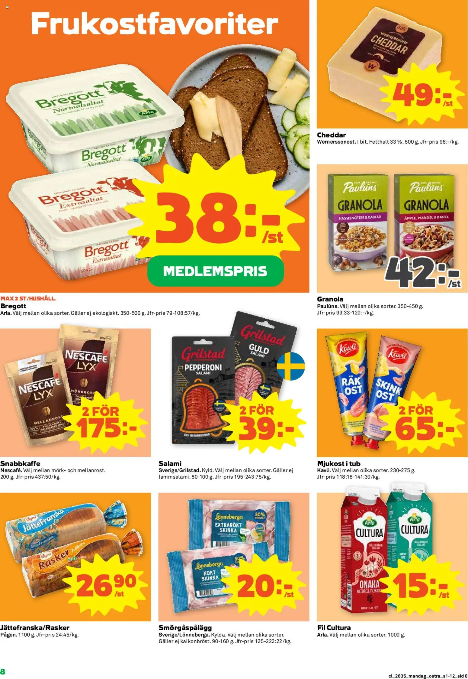 Coop reklamblad aktuell från 24/08/2026 | Sida: 8 | Produkter: Hasselnötter, Snabbkaffe, Smörgåspålägg, Salami