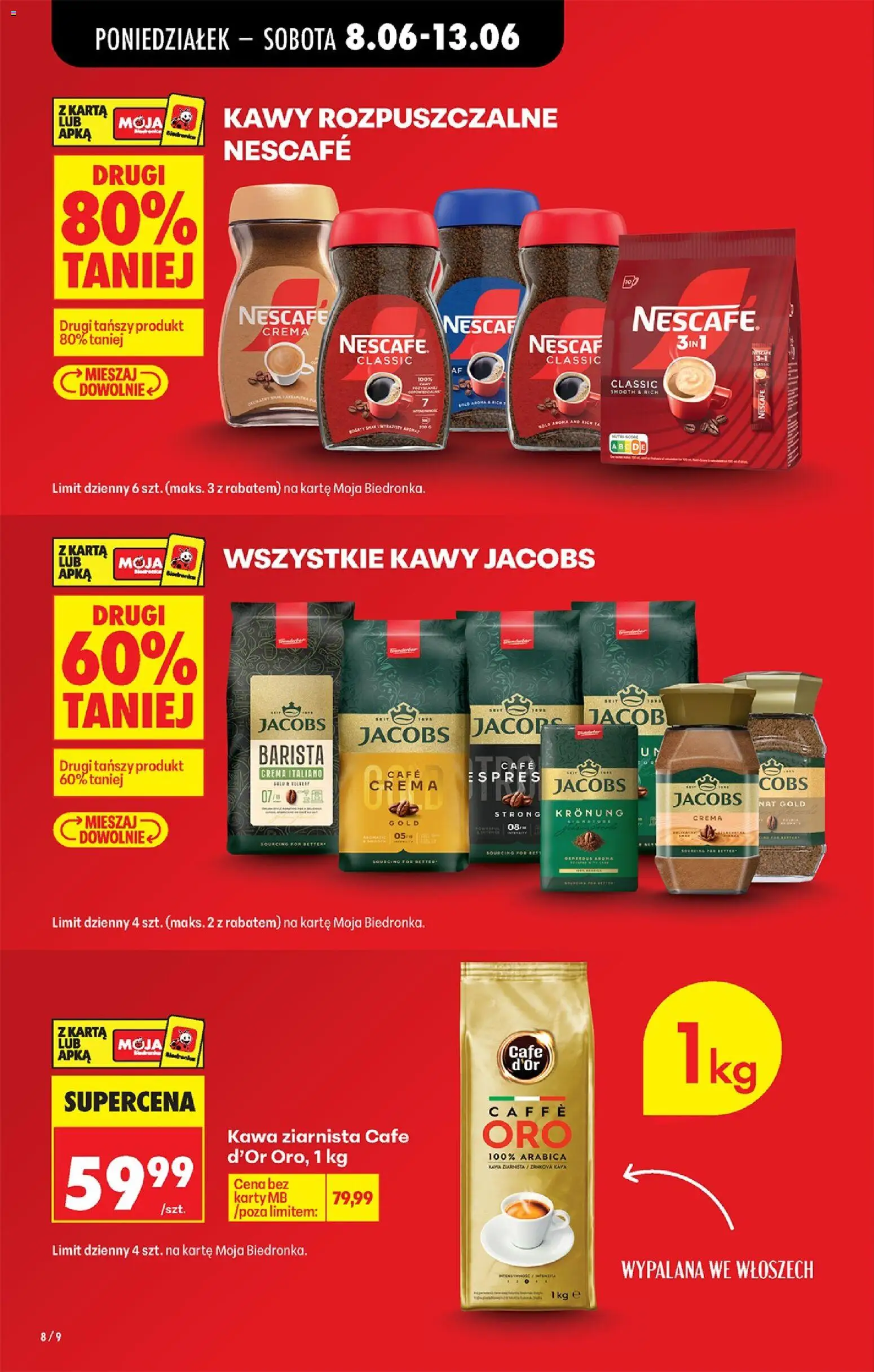 Biedronka Polsko leták od 08.06.2026 | Strana: 10 | Produkty: Nescafe Crema, Jacobs, Crema, Karty