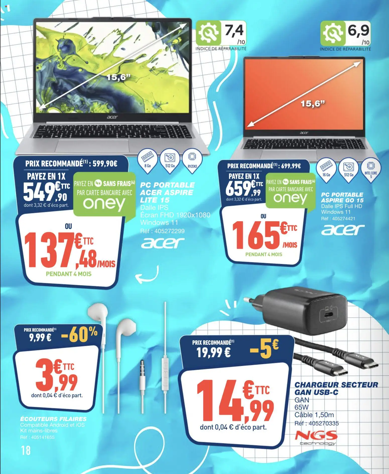 {H1} | Page: 18 | Produits: Écouteurs, Câble, PC portable, Portable