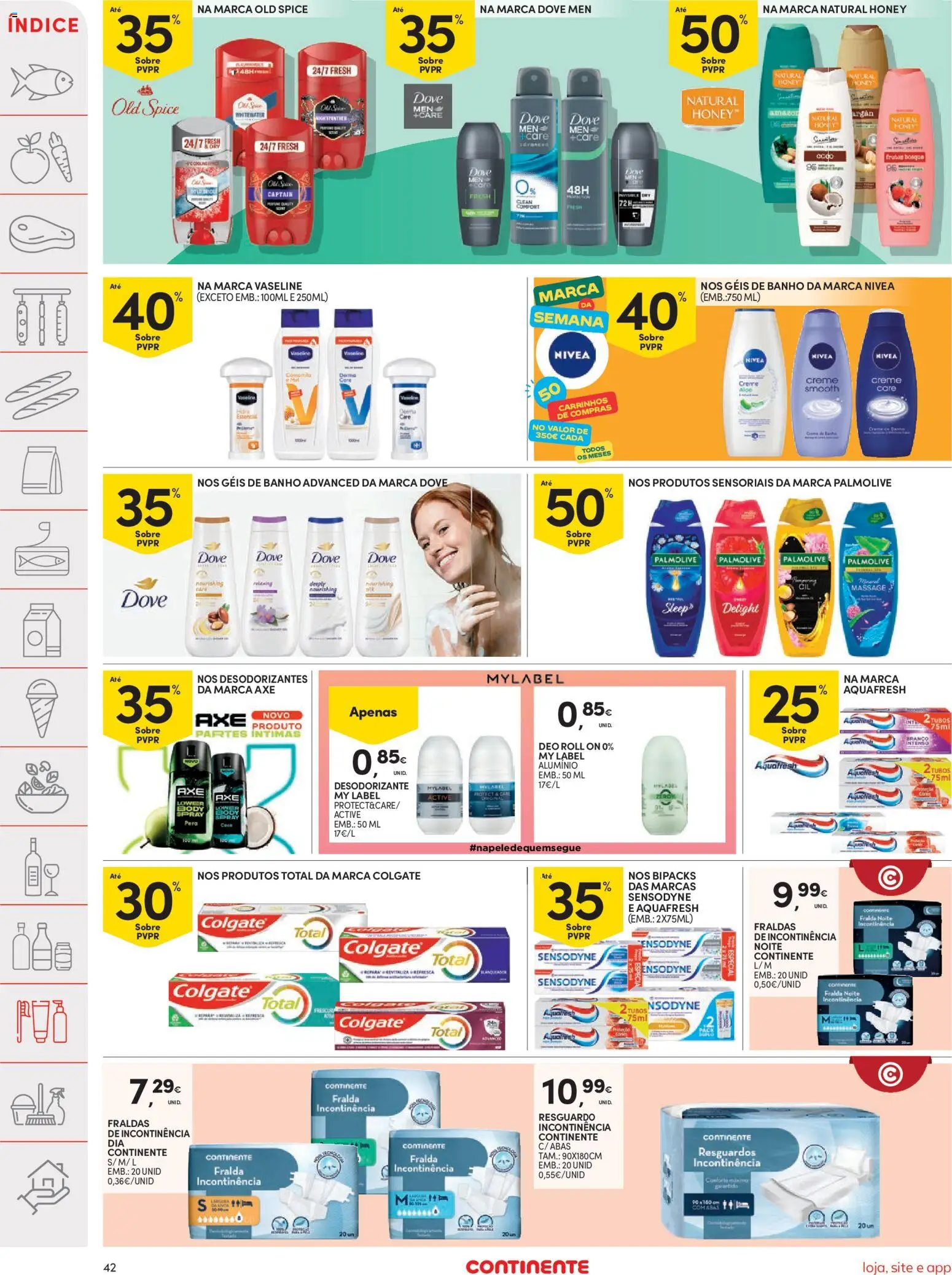 Continente folheto │ válido de 21/07/2026 | Página: 42 | Produtos: Fraldas, Desodorizante, Banho, Creme