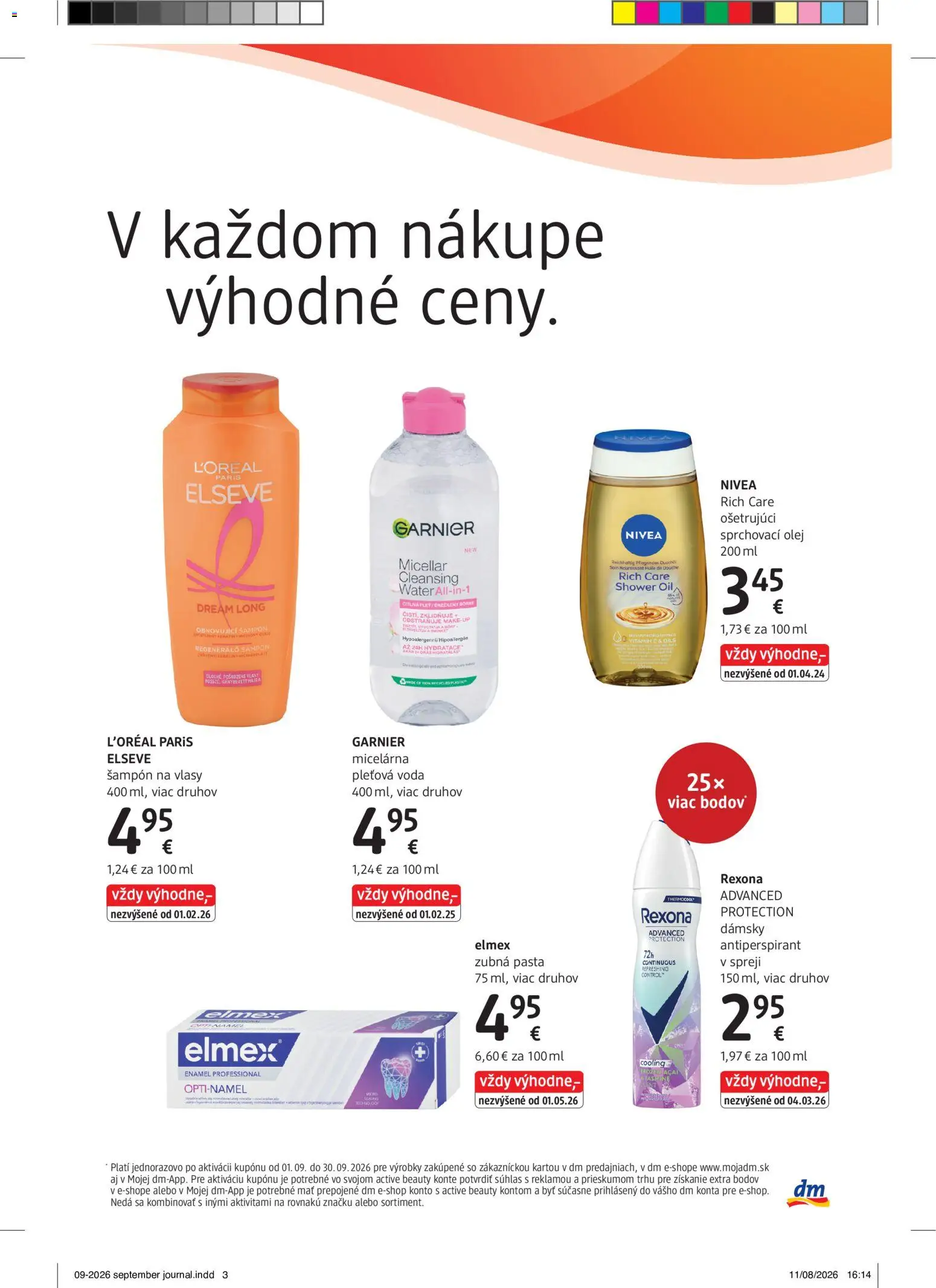 Nové dm drogerie akcie – leták je platný od 01.09.2026 | Strana: 3 | Produkty: Olej, Nivea, Šampón, Zubná pasta