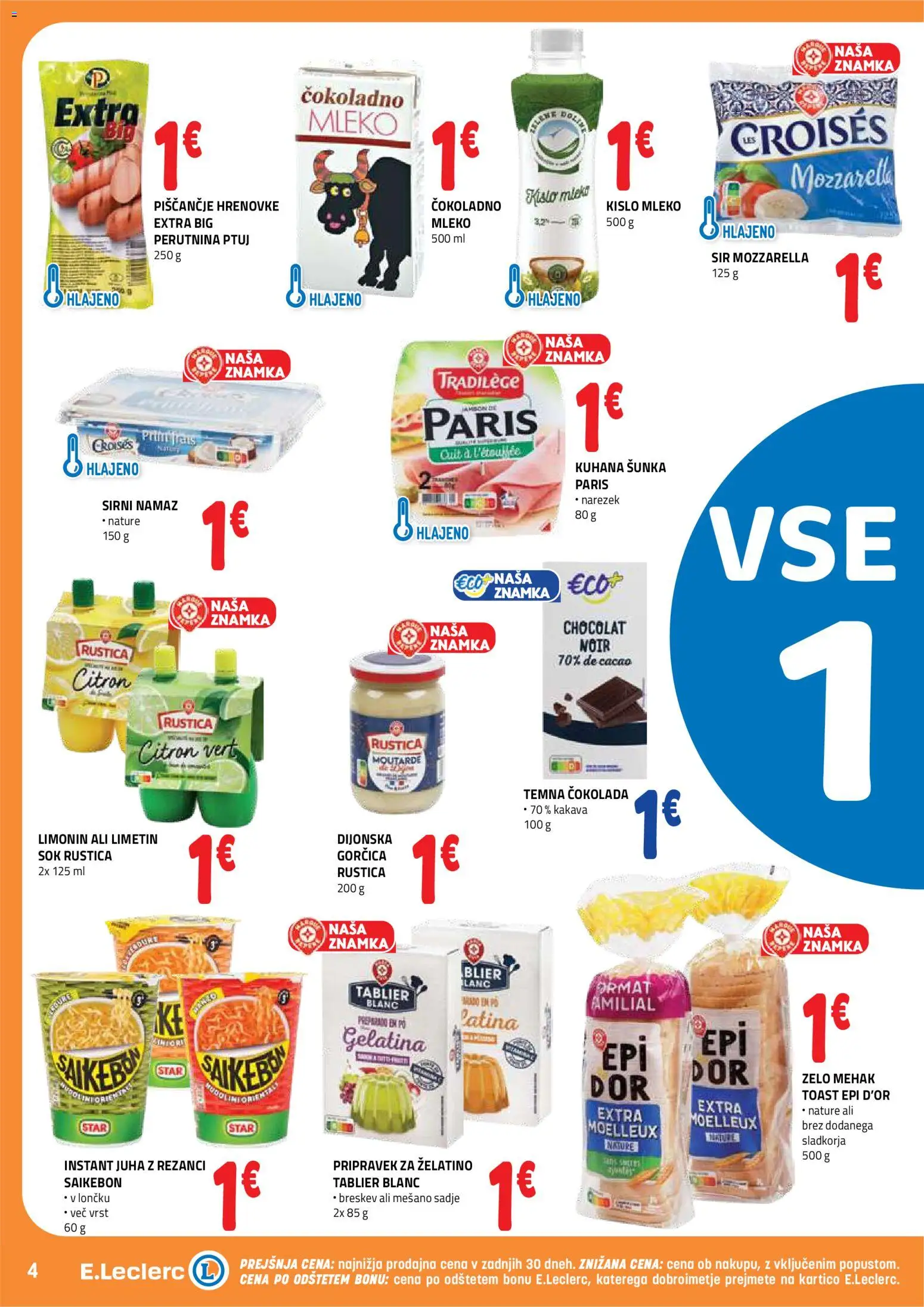 Novi E.leclerc katalog ponudbe – veljaven od 02.09.2026 | Stran: 4 | Izdelki: Hrenovke, Temna čokolada, Rezanci, Namaz
