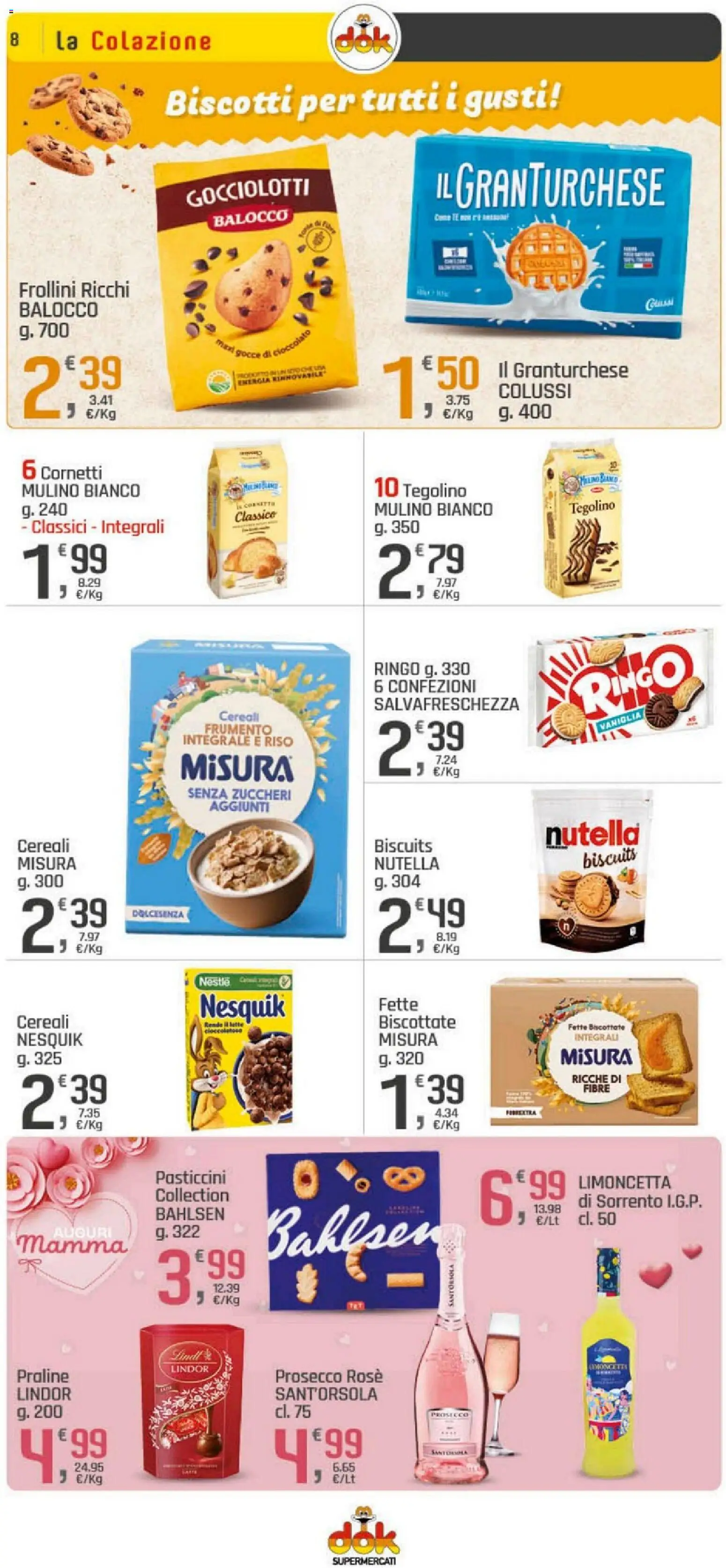 Volantino DOK del 04.05.2026 | Pagina: 8 | Prodotti: Riso, Biscotti, Prosecco, Fette biscottate