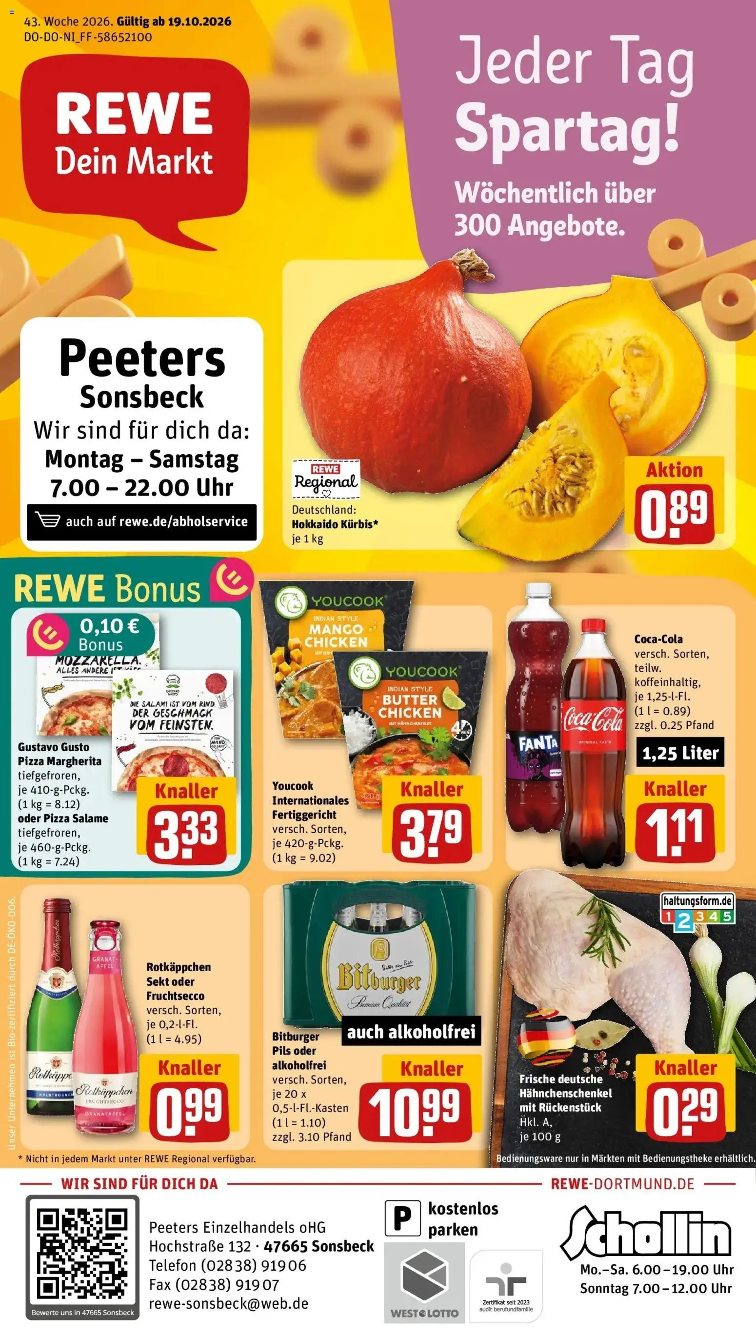 REWE Prospekt ab 19.10.2026 zum Blättern » Angebote | Seite: 1 | Produkte: Gustavo gusto, Bitburger, Granatapfel, Mango