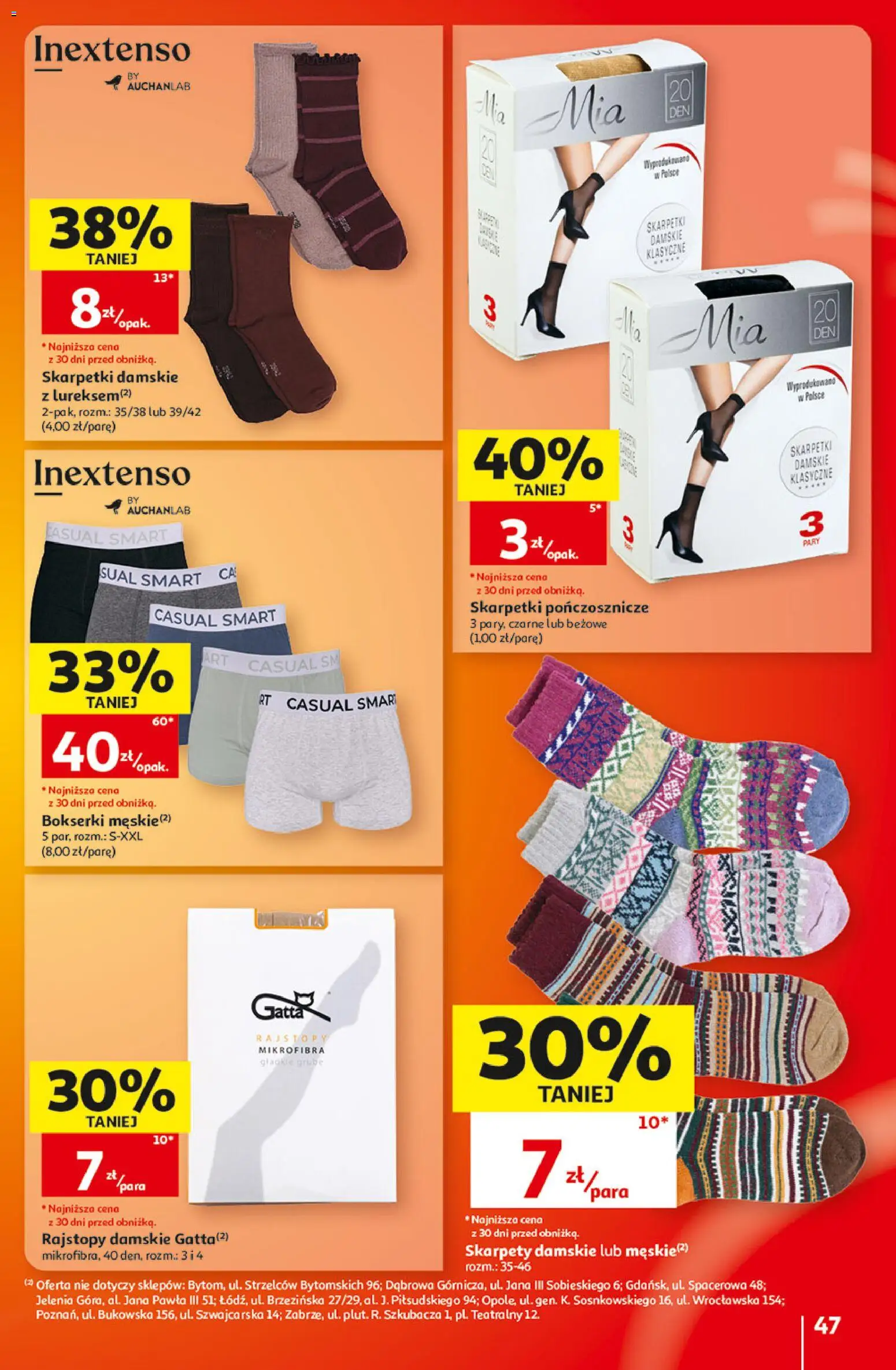 Auchan gazetka - Hipermarket od 01.10.2026 | Strona: 47 | Produkty: Skarpety, Skarpety damskie, Rajstopy, Gatta