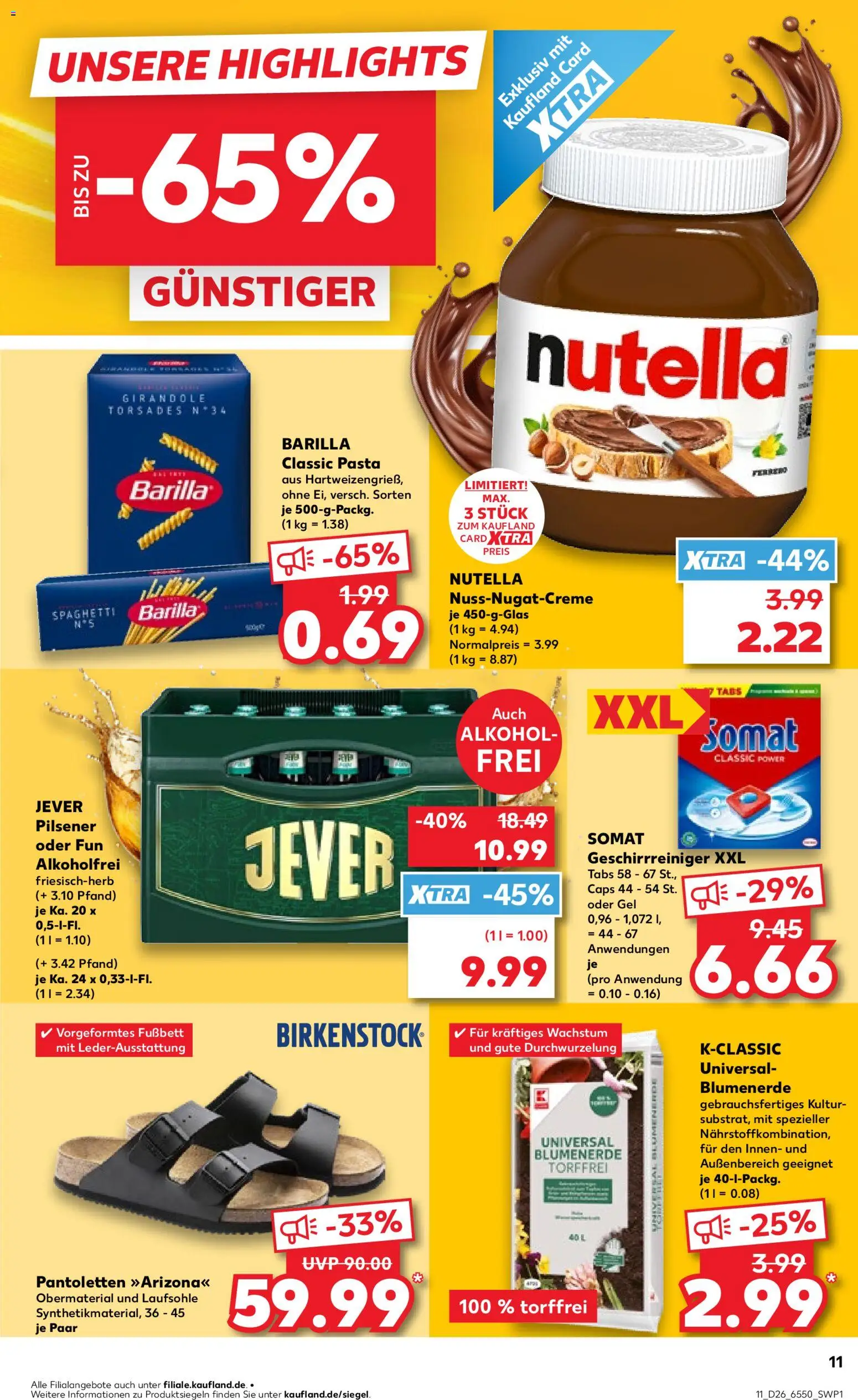Kaufland Prospekt Kiel – gültig ab 25.06.2026 | Seite: 11 | Produkte: Nutella, Blumenerde, Jever, Pasta