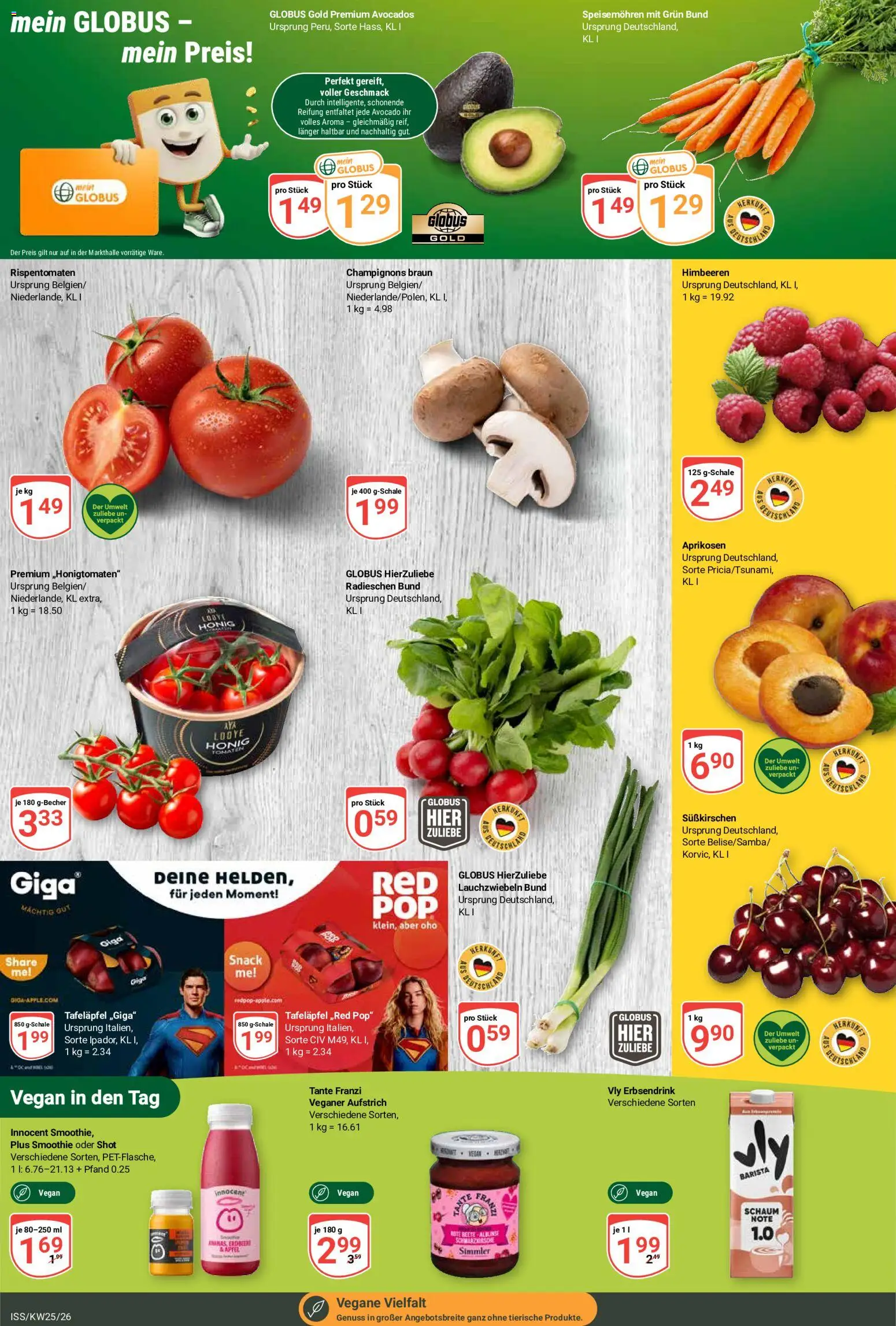 Globus Prospekt – gültig ab 15.06.2026 | Seite: 4 | Produkte: Himbeeren, Avocado, Champignons, Rote Beete