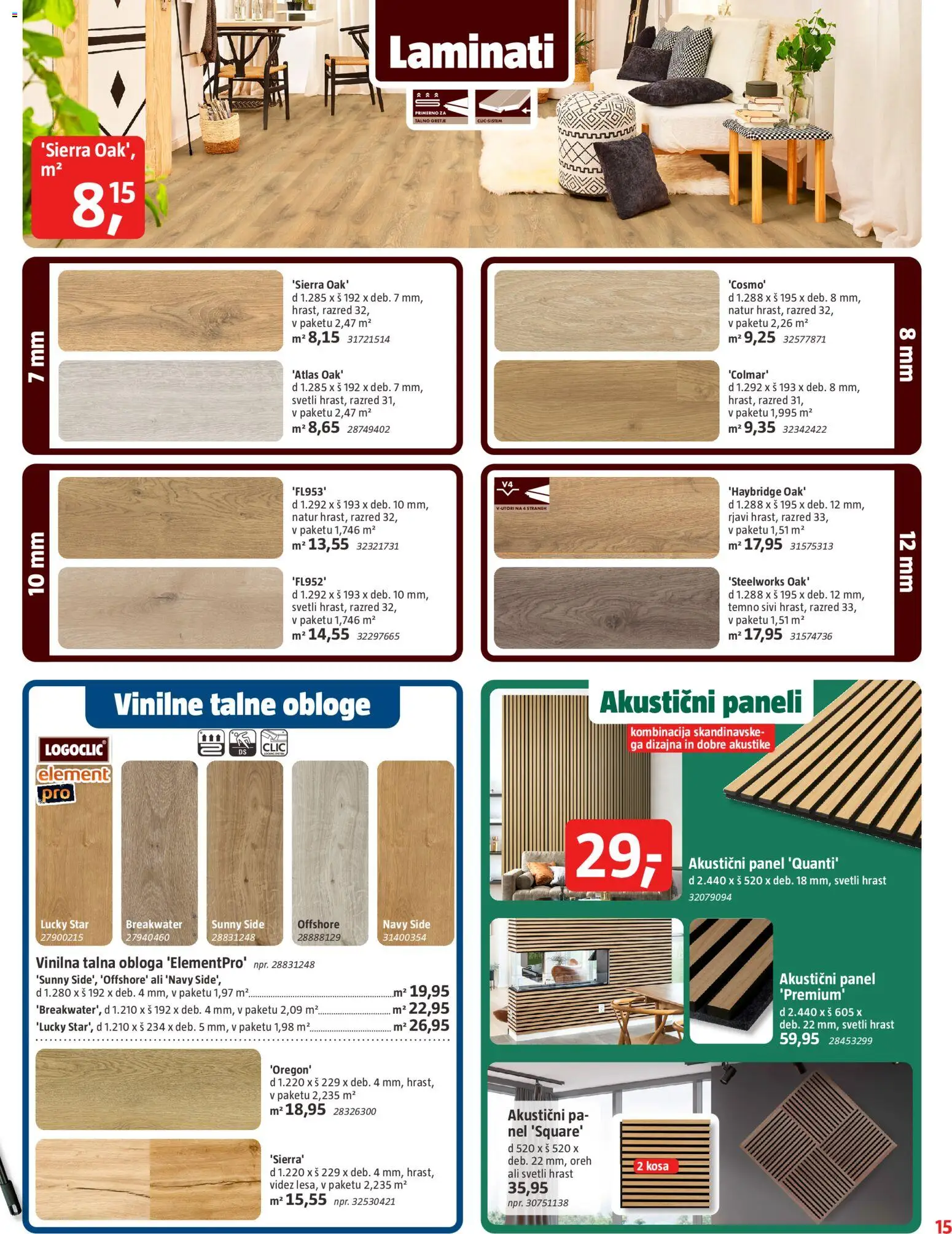 Novi Bauhaus katalog ponudbe – veljaven od 15.07.2026 | Stran: 15 | Izdelki: Talna obloga, Laminati, Vinilna talna obloga