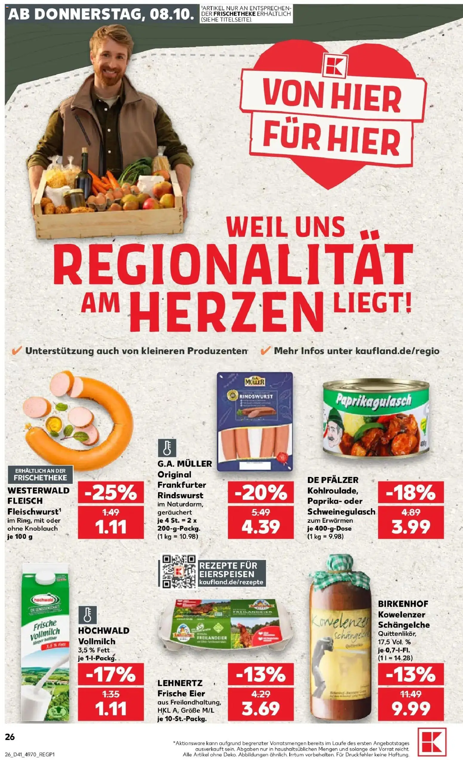 Prospekt Kaufland ab 08.10.2026 » Angebote Online zum Blättern | Seite: 26 | Produkte: Schweinegulasch, Eier, Knoblauch, Fleisch