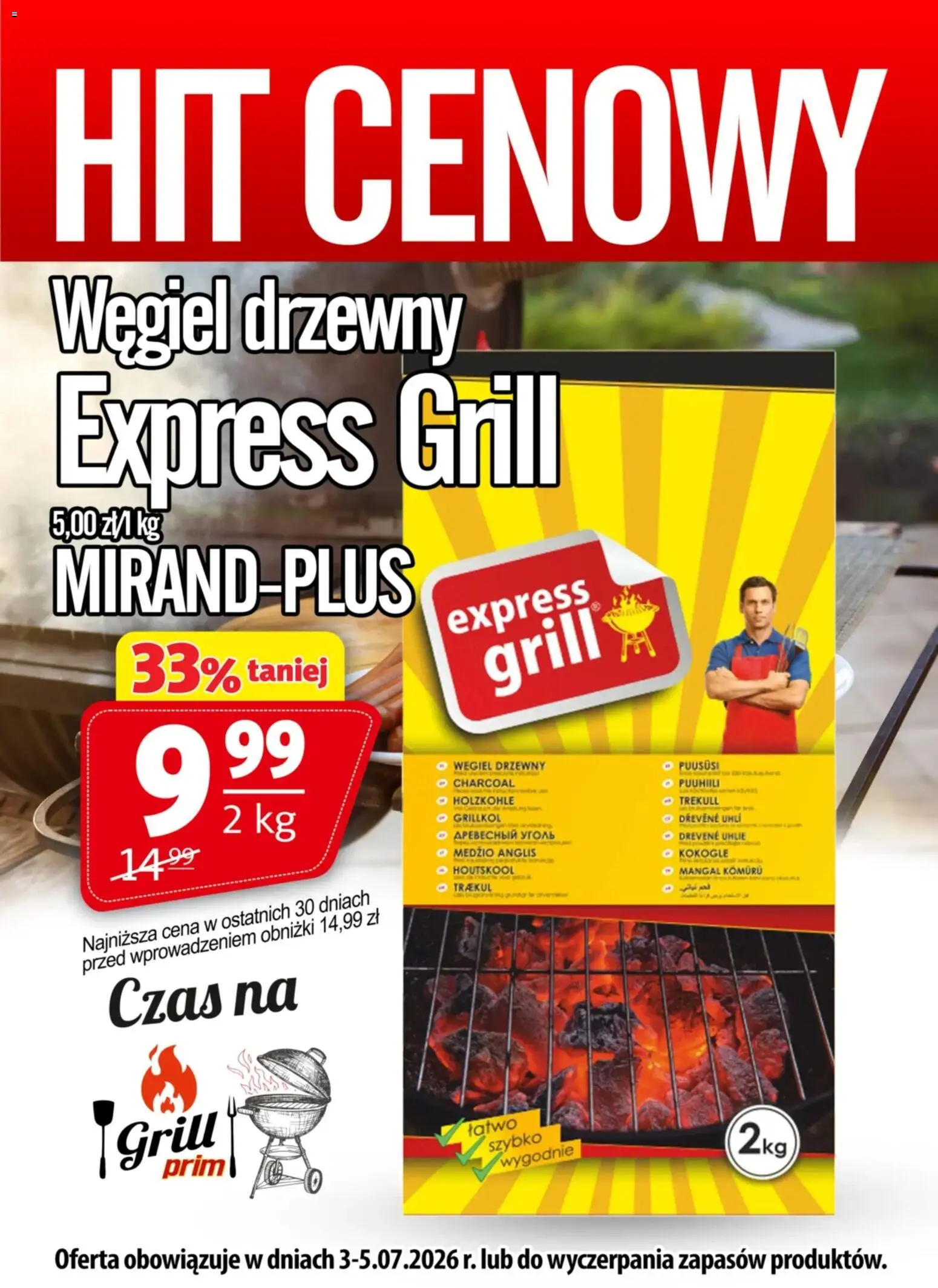 Prim Market promocja - Węgiel Drzewny Expressgrill 2 Kg od 03.07.2026 | Strona: 1 | Produkty: Grill
